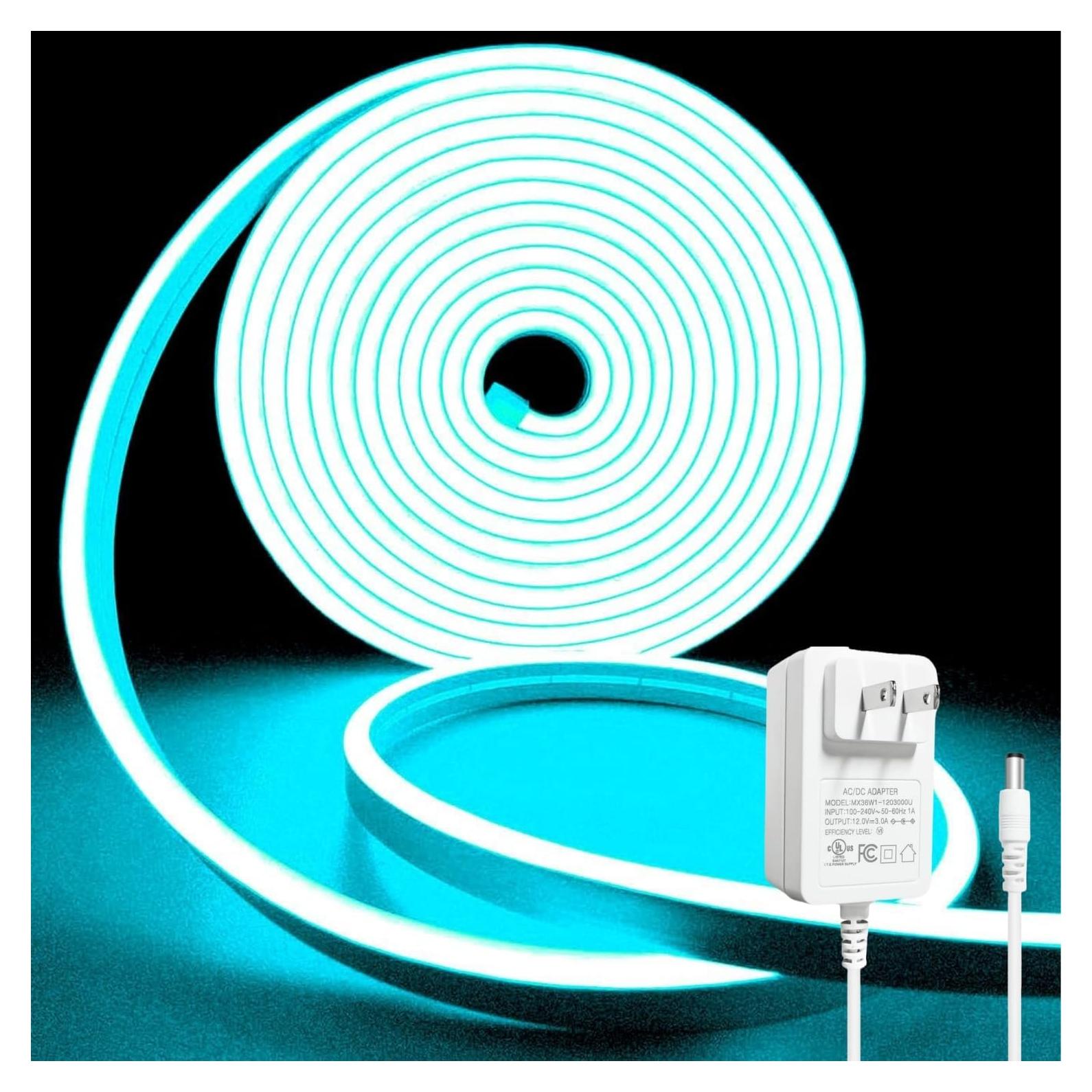 Tira de Luz LED Neón RQ 5m 12V Azul Hielo Regulable IP65