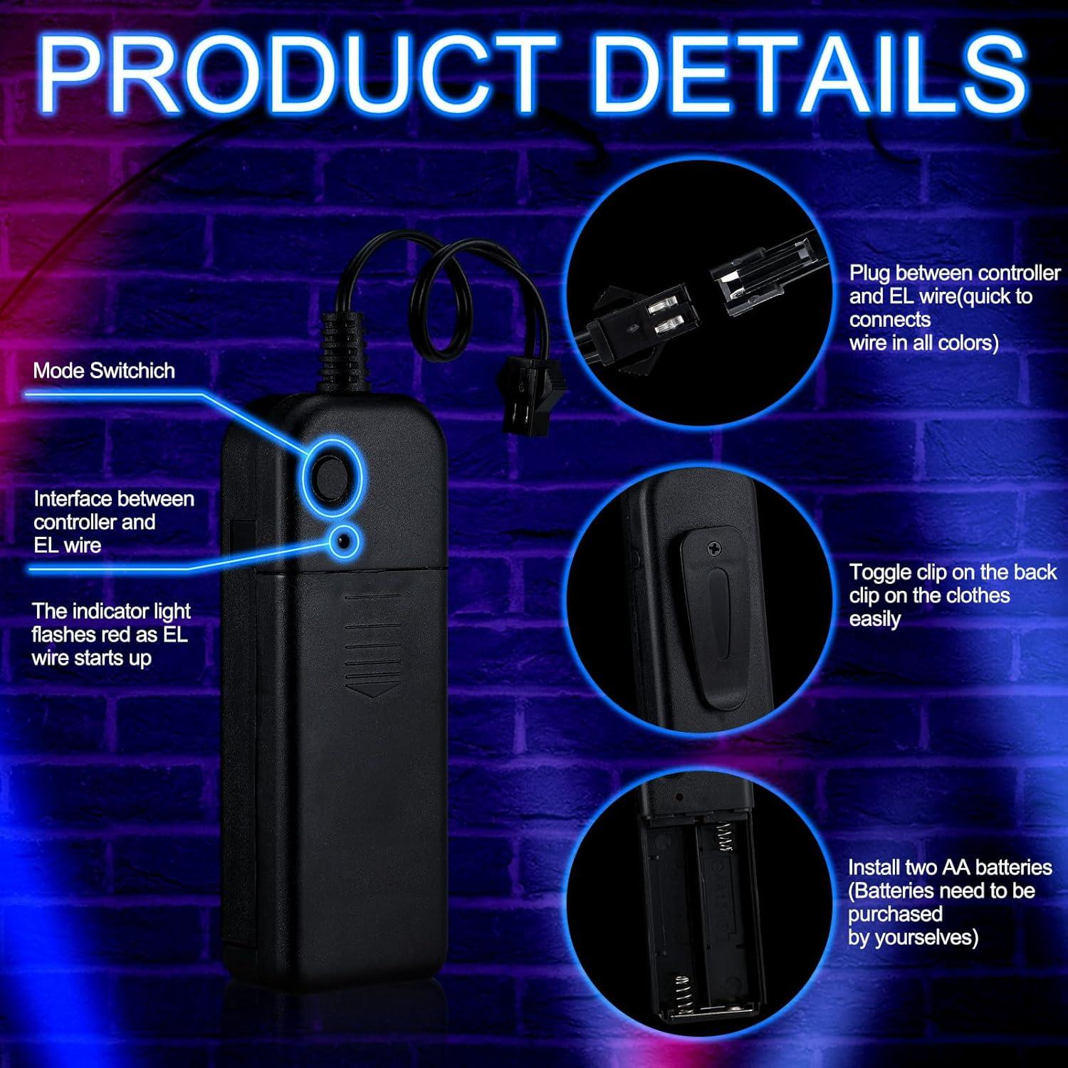 30 Luces Neón EL Wire Portátil Retisee 2m Cortables LED