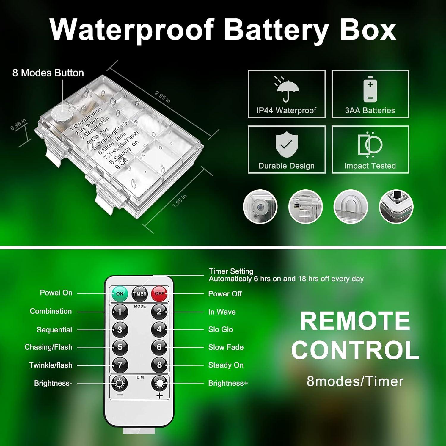 Luces de Cuerda Verde a Batería 200LED con Control Remoto