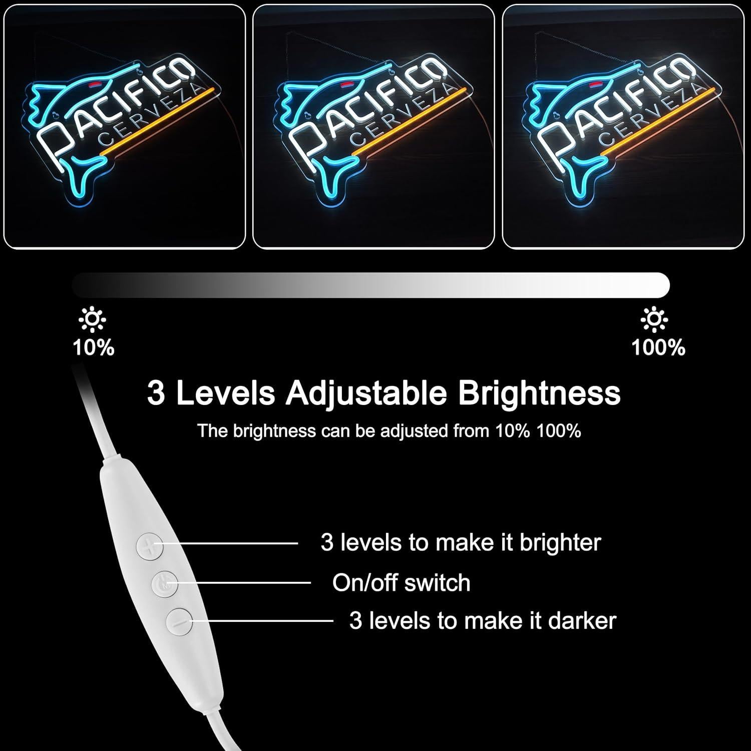 Cartel de Neón LED Pacifico Cerveza 420mm x 330mm Regulable