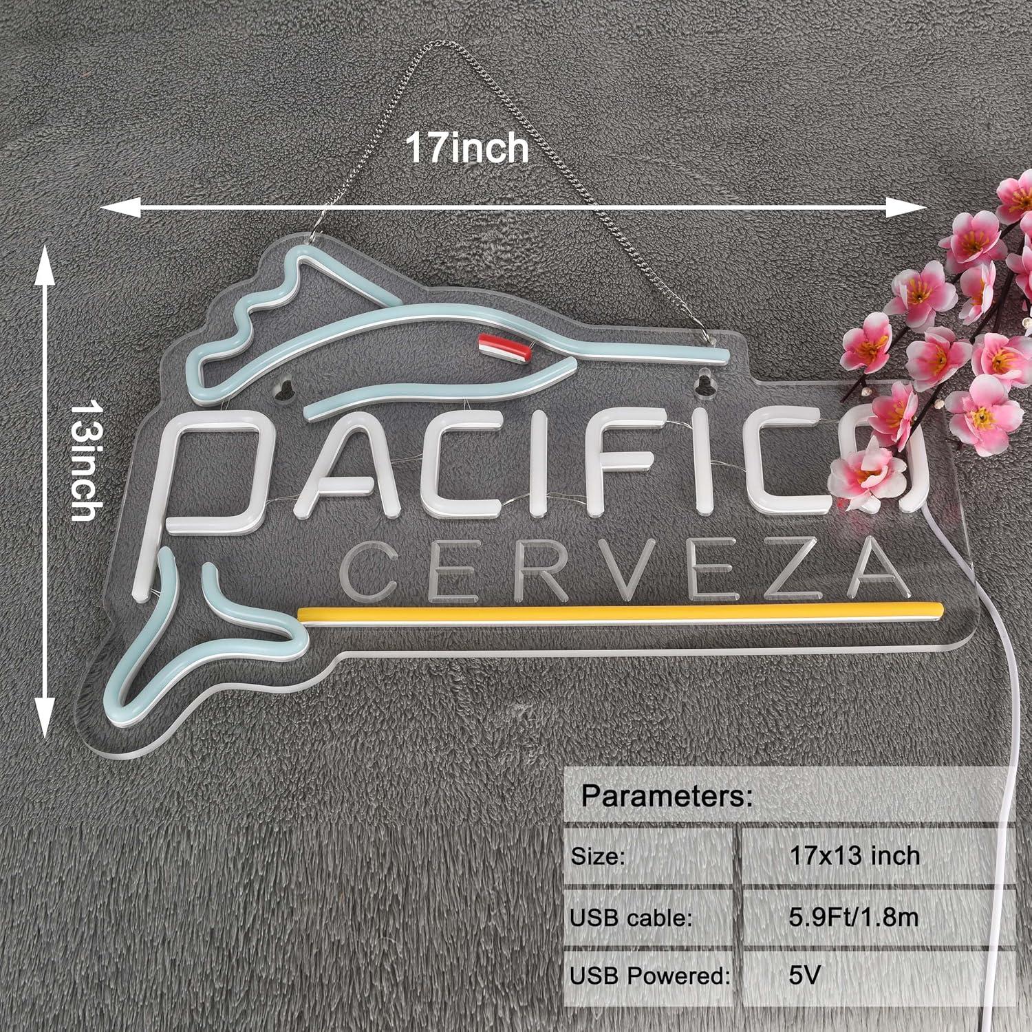 Cartel de Neón LED Pacifico Cerveza 420mm x 330mm Regulable