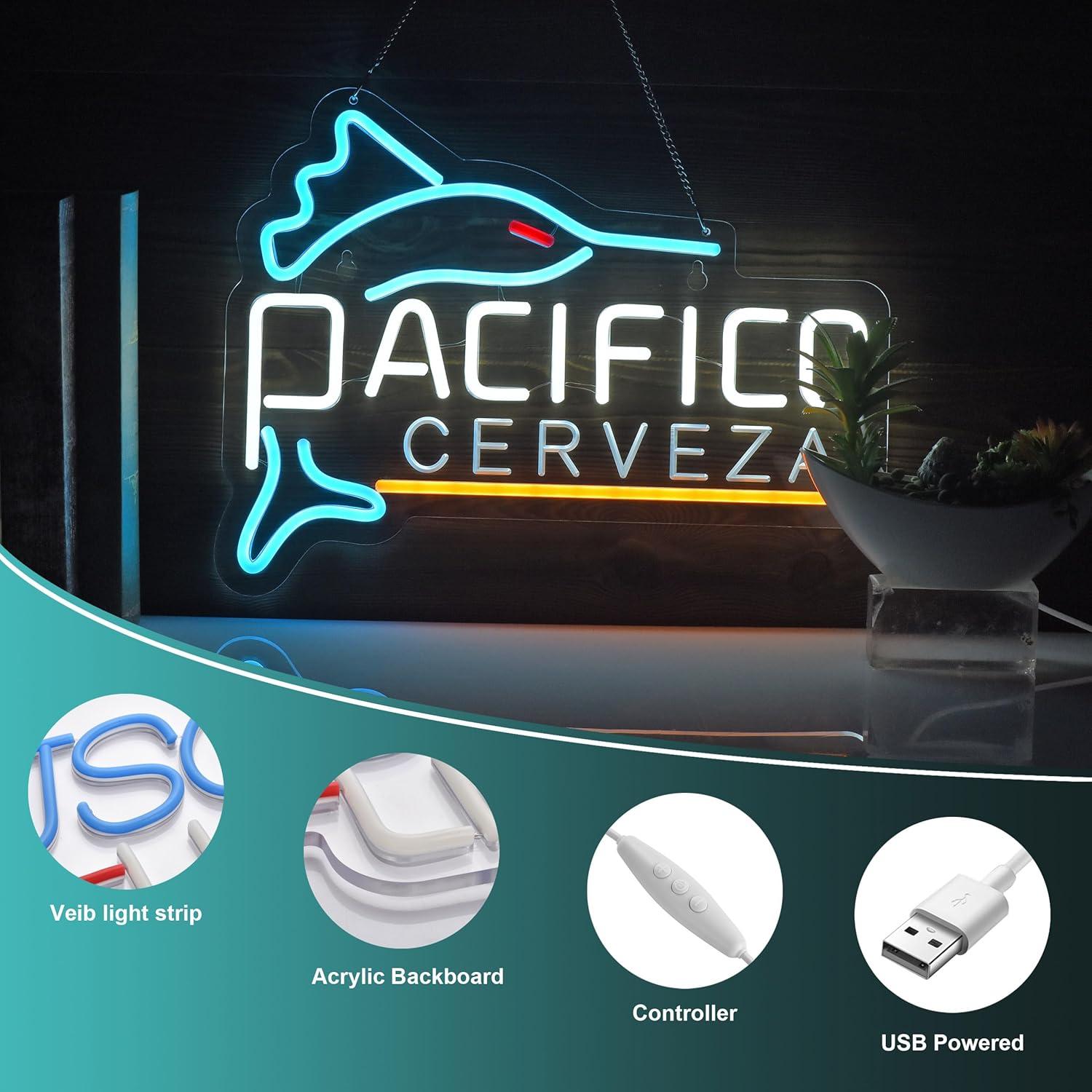 Cartel de Neón LED Pacifico Cerveza 420mm x 330mm Regulable