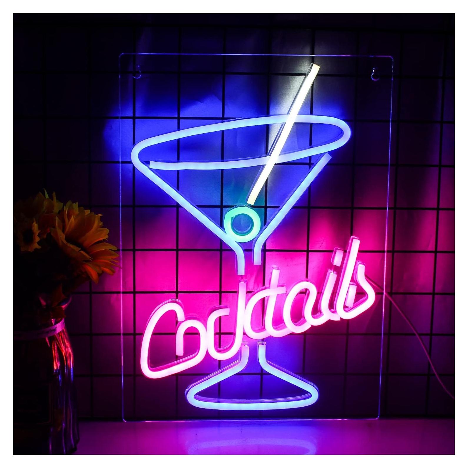Cartel de Neón LED LUCUNSTAR Vaso de Cóctel 42x30cm