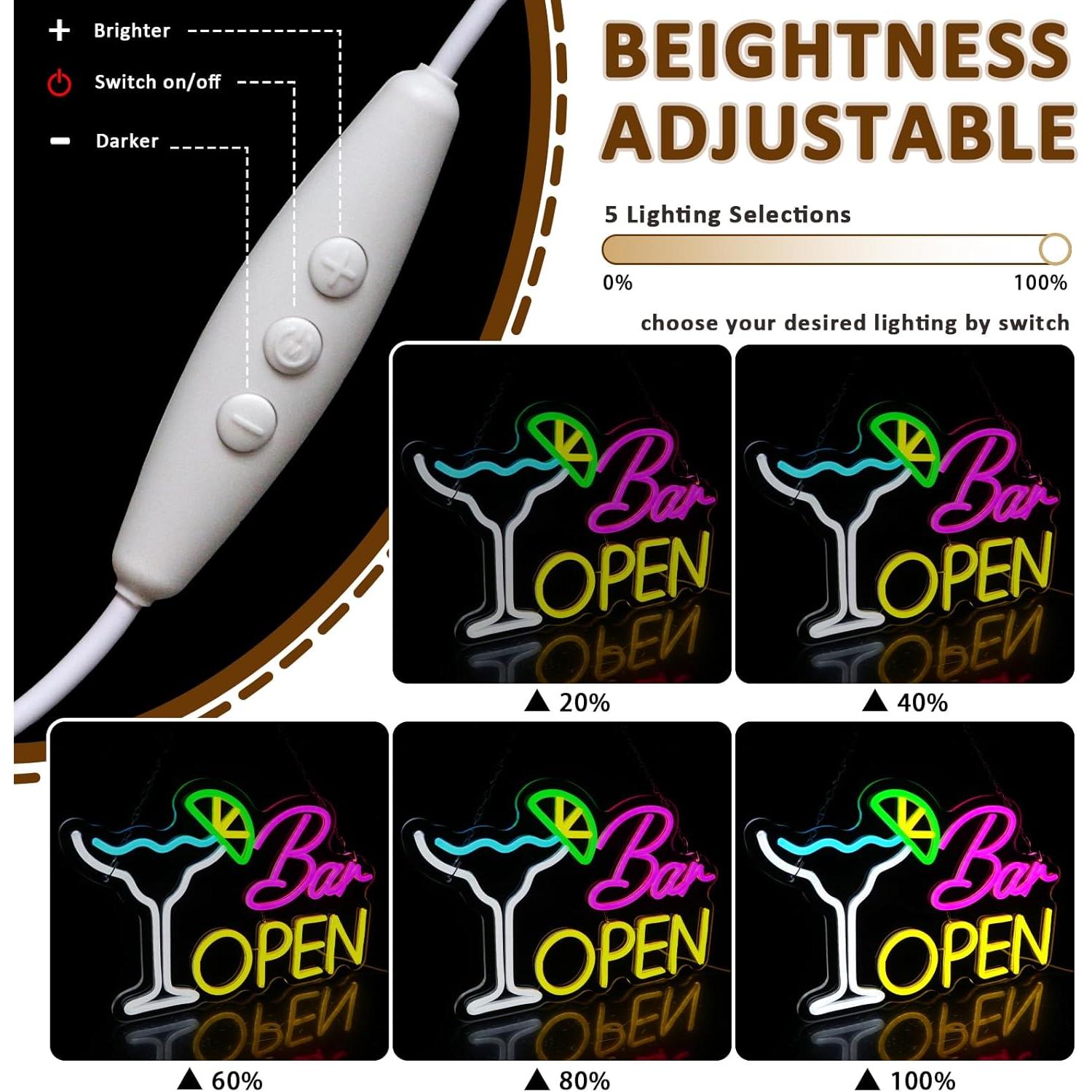 Cartel Abierto de Neón LED PMCVYH 40x26.5 cm Dimmable USB