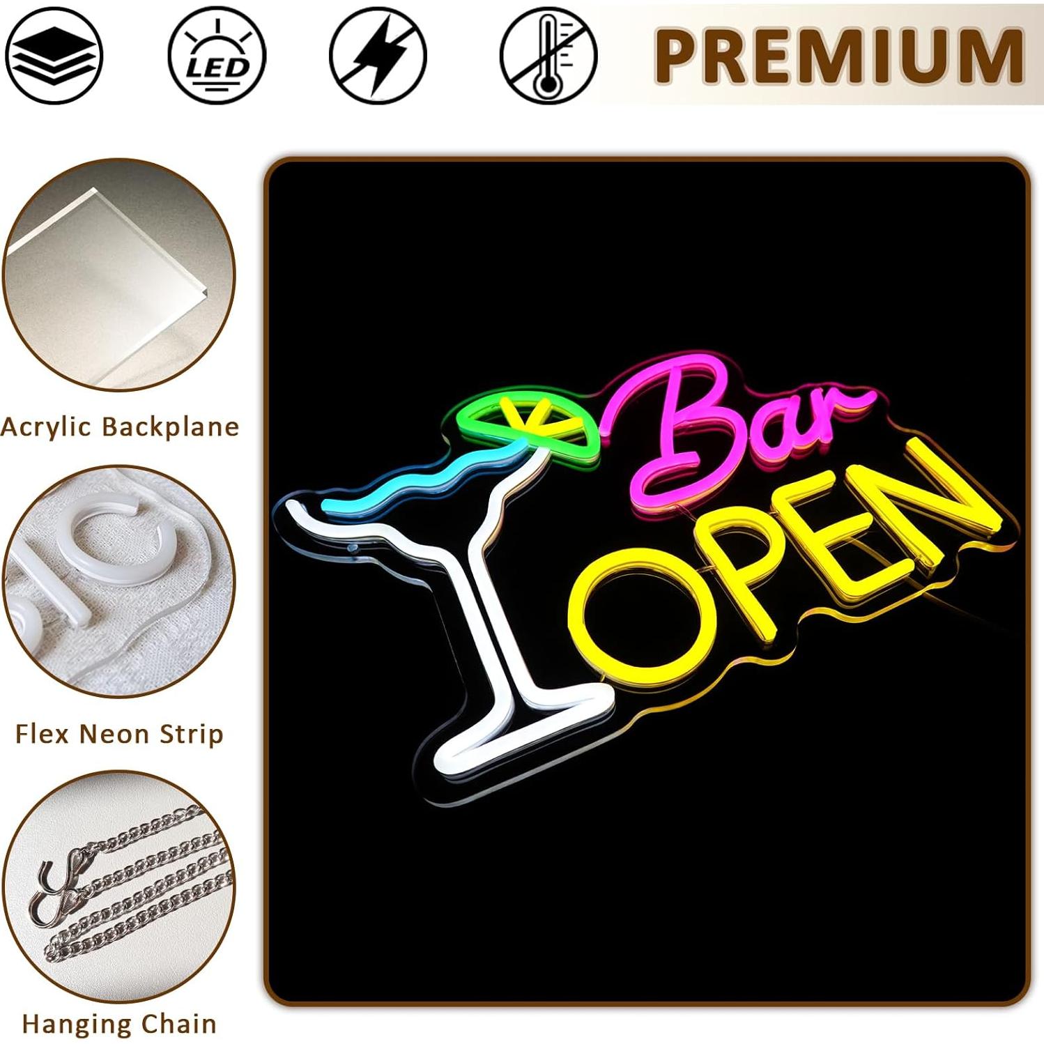 Cartel Abierto de Neón LED PMCVYH 40x26.5 cm Dimmable USB