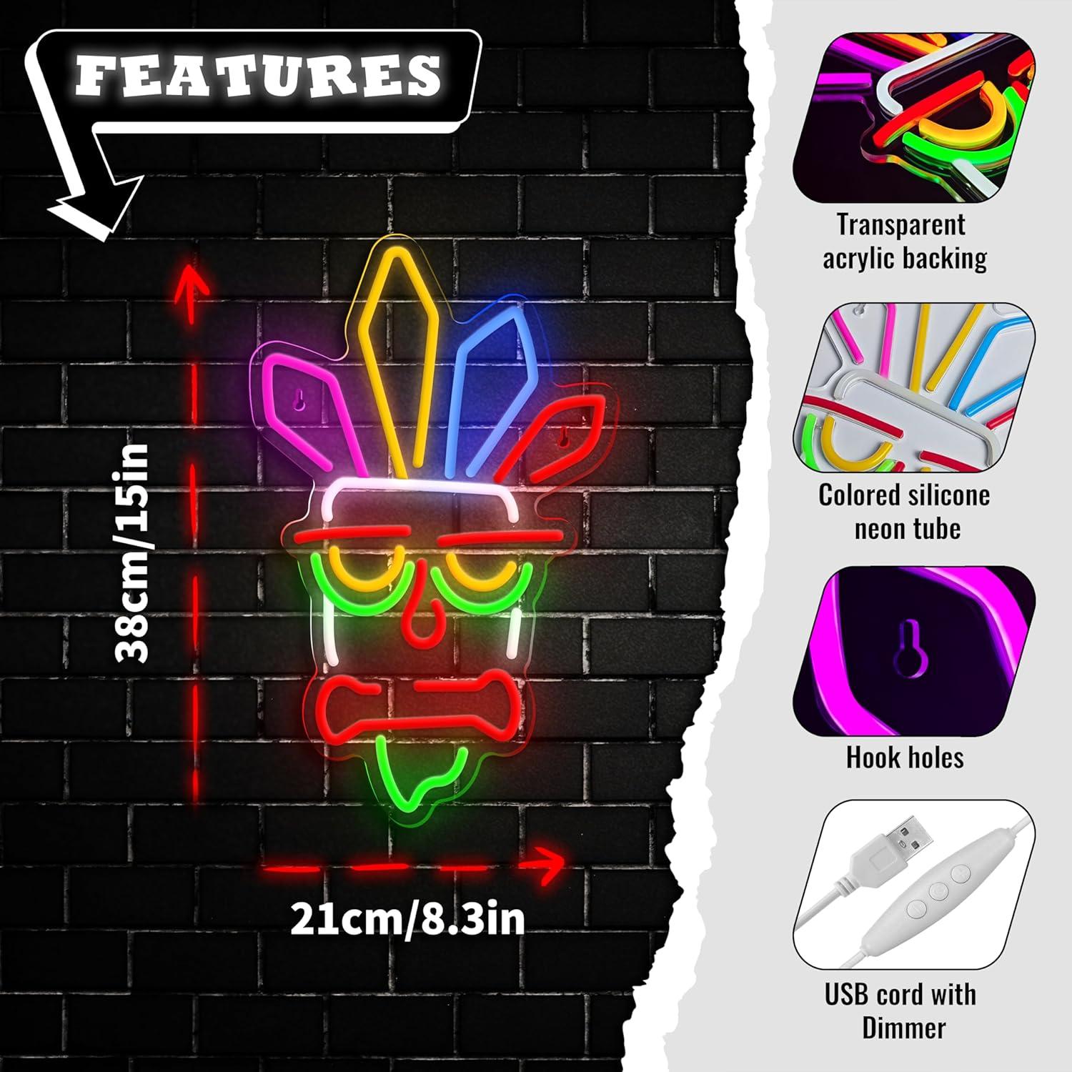 Letrero de Neón LED WAMPUTO Tiki Bar 38.1x21.1 cm USB