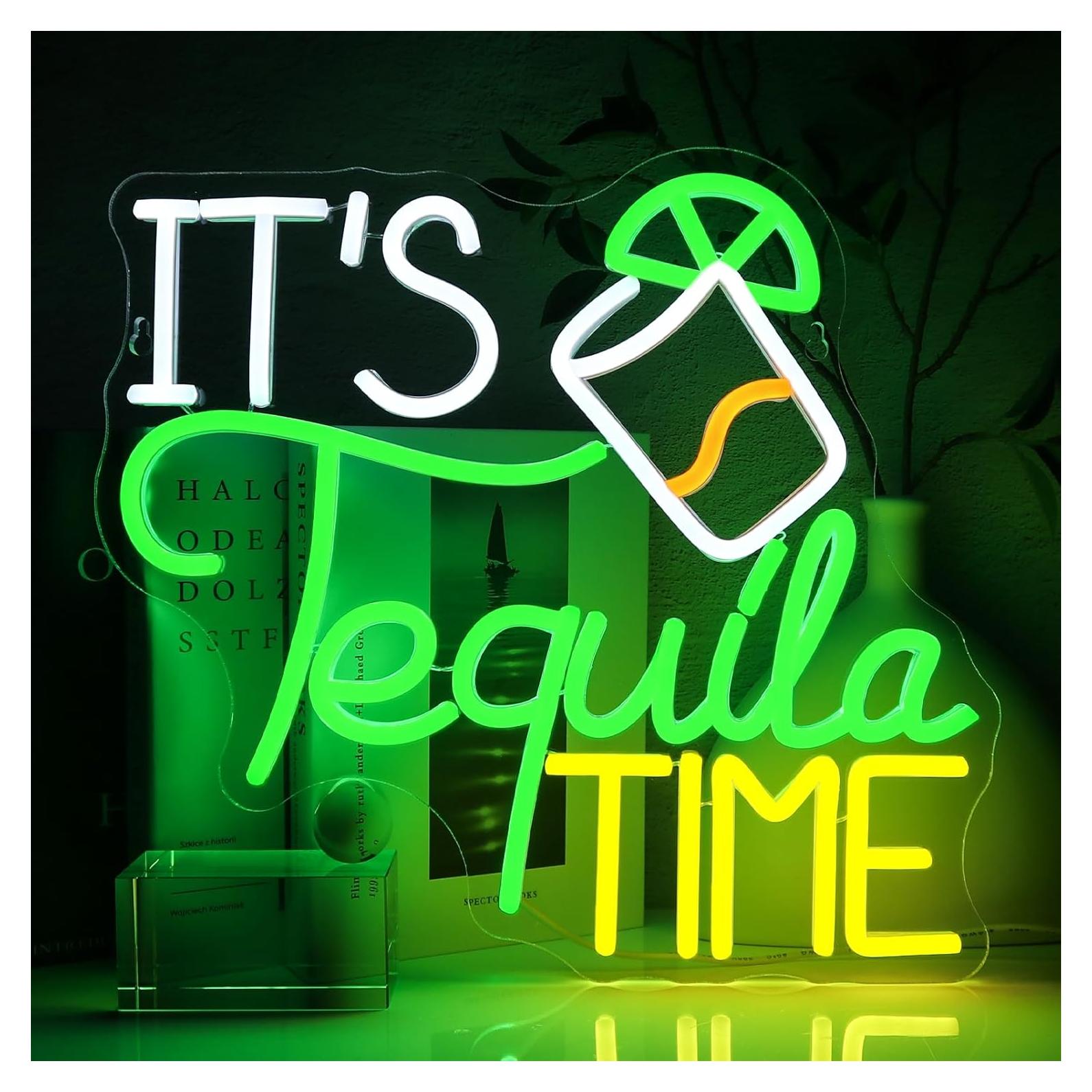 Letrero Neón LED Es Hora de Tequila 35.56x32.51cm para Bar