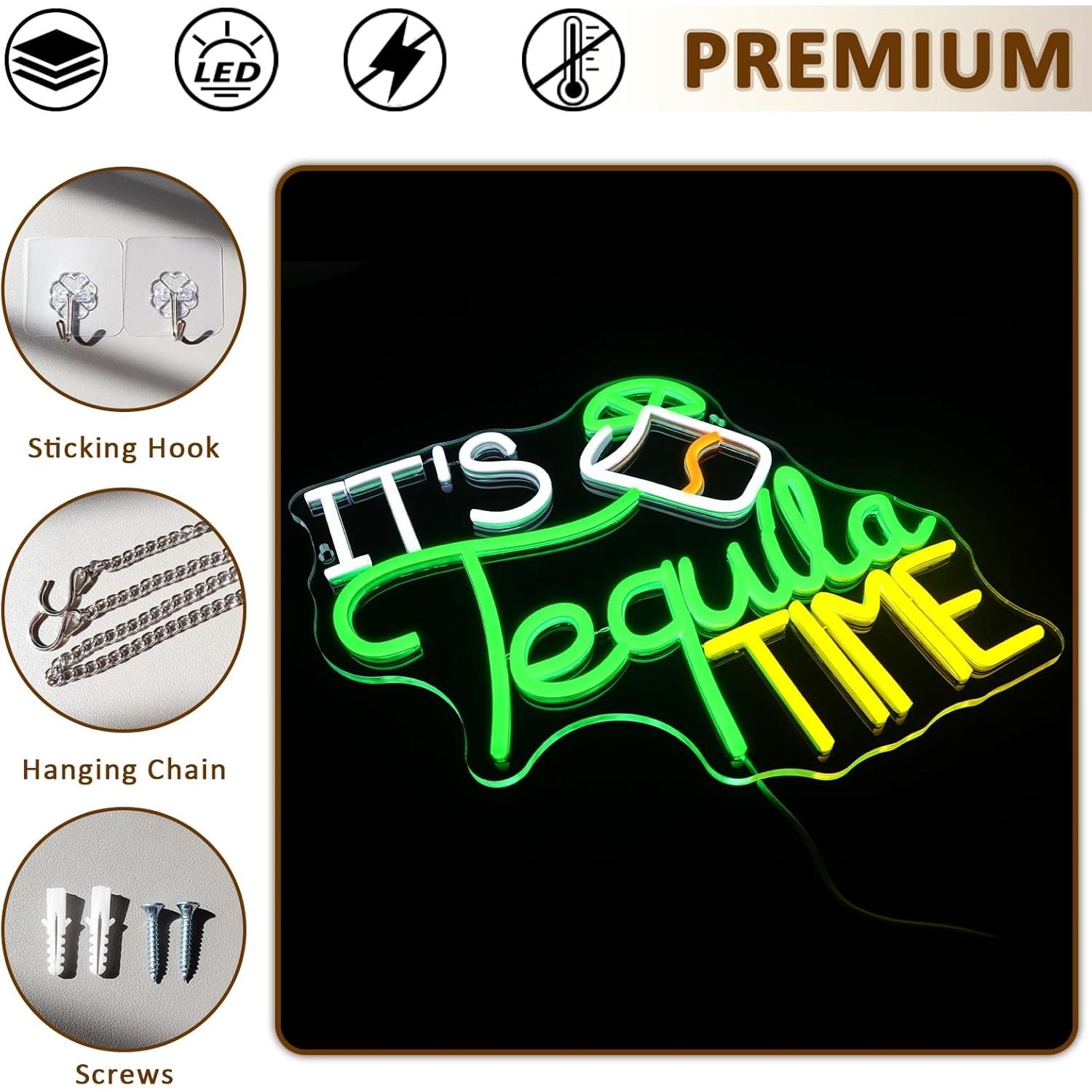 Letrero Neón LED Es Hora de Tequila 35.56x32.51cm para Bar