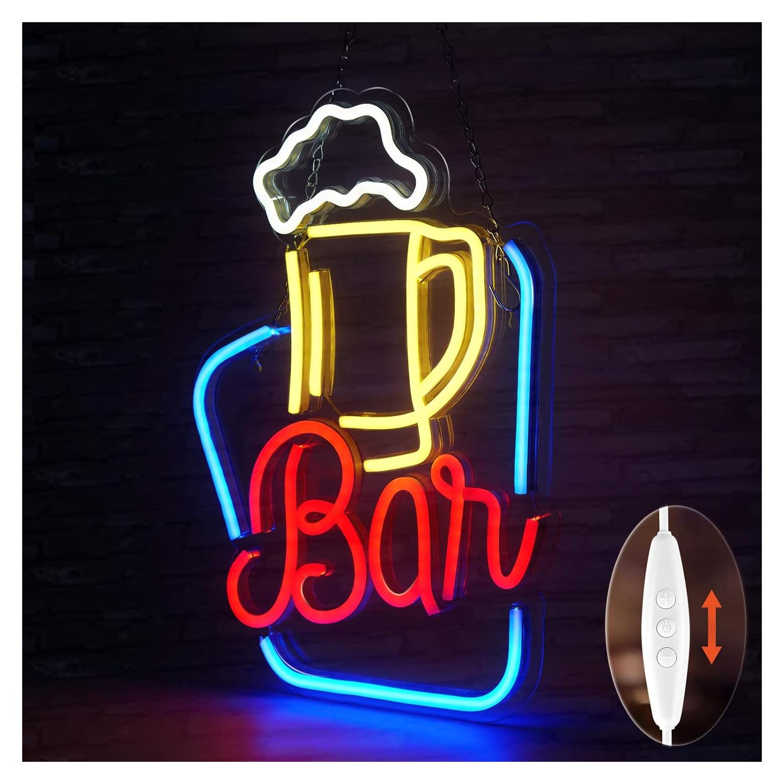 FITNATE Neon Bar Sign, Beer Neon Sign for Wall Decor, Brightness Adjustable LED Neon Light Sign USB Powered Decorative Bar Sign for Home Bar Wall Party Decor
