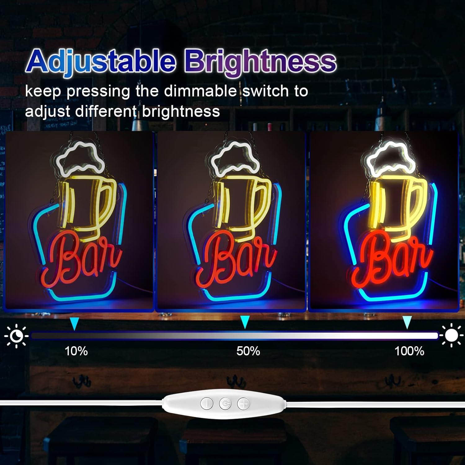 FITNATE Neon Bar Sign, Beer Neon Sign for Wall Decor, Brightness Adjustable LED Neon Light Sign USB Powered Decorative Bar Sign for Home Bar Wall Party Decor