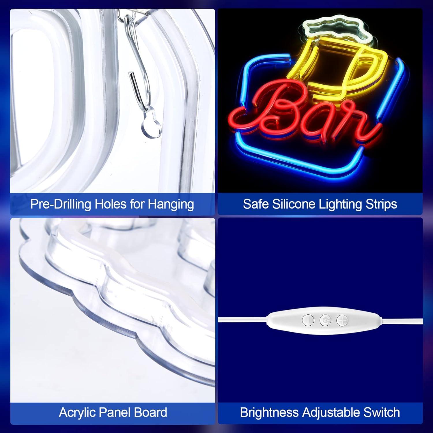 FITNATE Neon Bar Sign, Beer Neon Sign for Wall Decor, Brightness Adjustable LED Neon Light Sign USB Powered Decorative Bar Sign for Home Bar Wall Party Decor