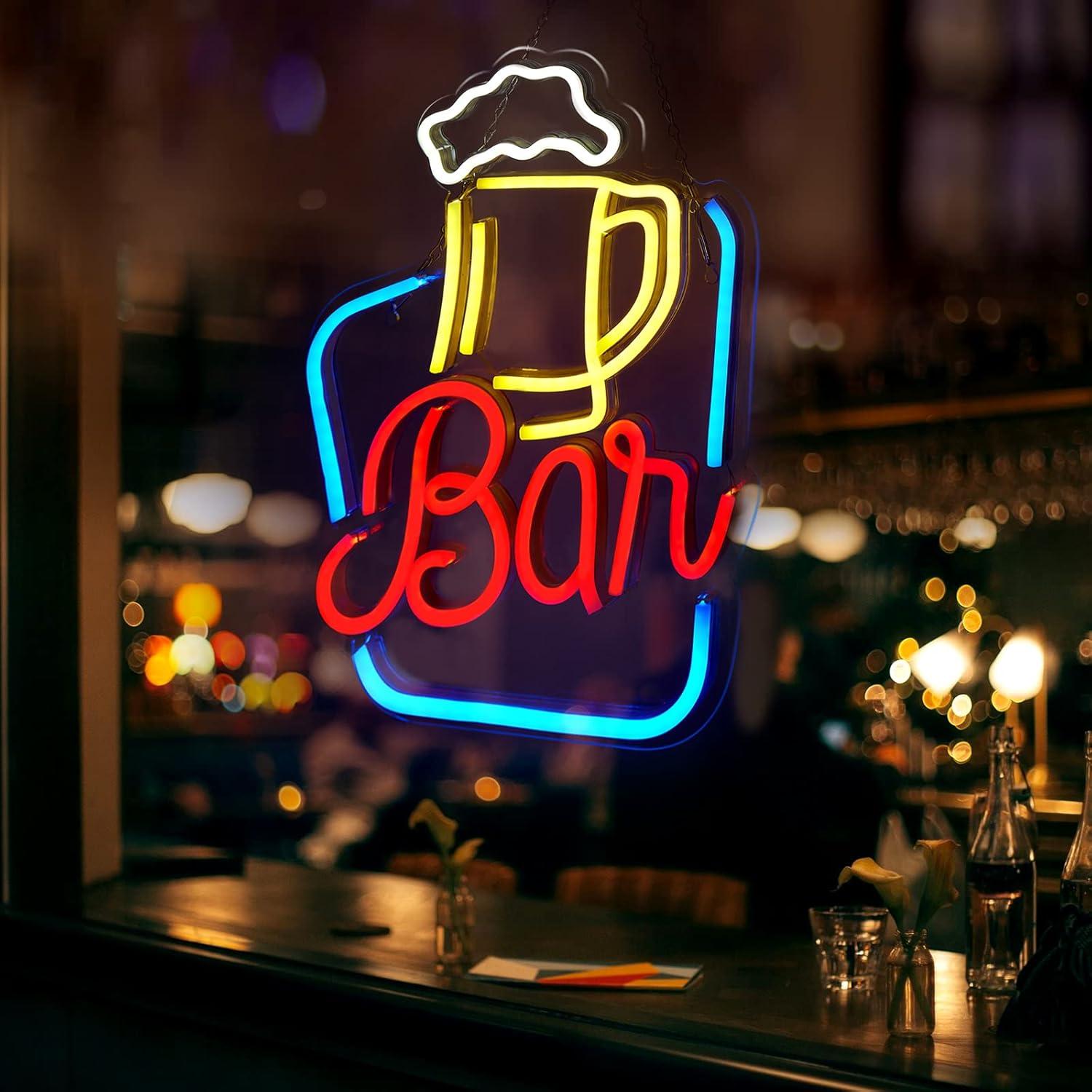 FITNATE Neon Bar Sign, Beer Neon Sign for Wall Decor, Brightness Adjustable LED Neon Light Sign USB Powered Decorative Bar Sign for Home Bar Wall Party Decor