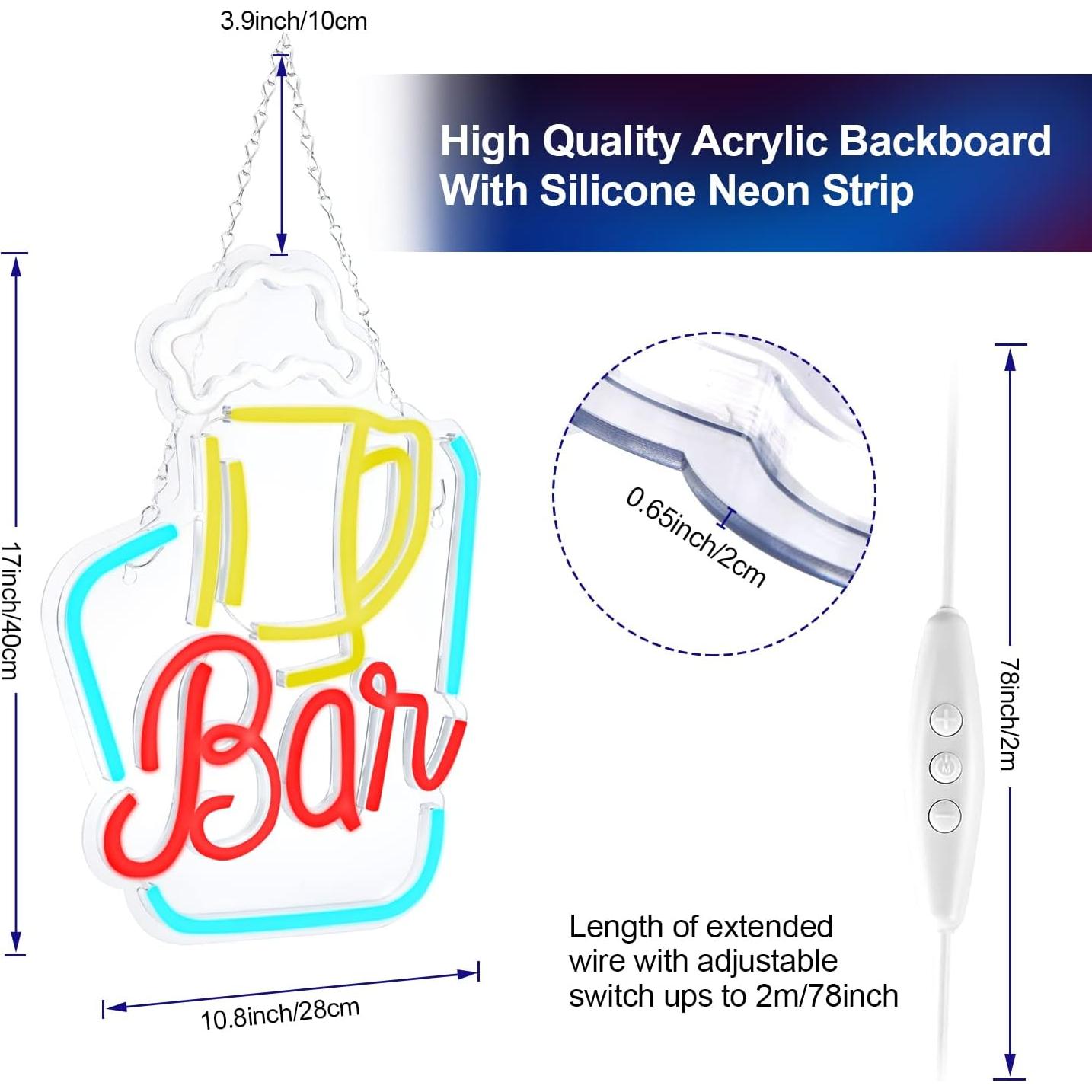 FITNATE Neon Bar Sign, Beer Neon Sign for Wall Decor, Brightness Adjustable LED Neon Light Sign USB Powered Decorative Bar Sign for Home Bar Wall Party Decor