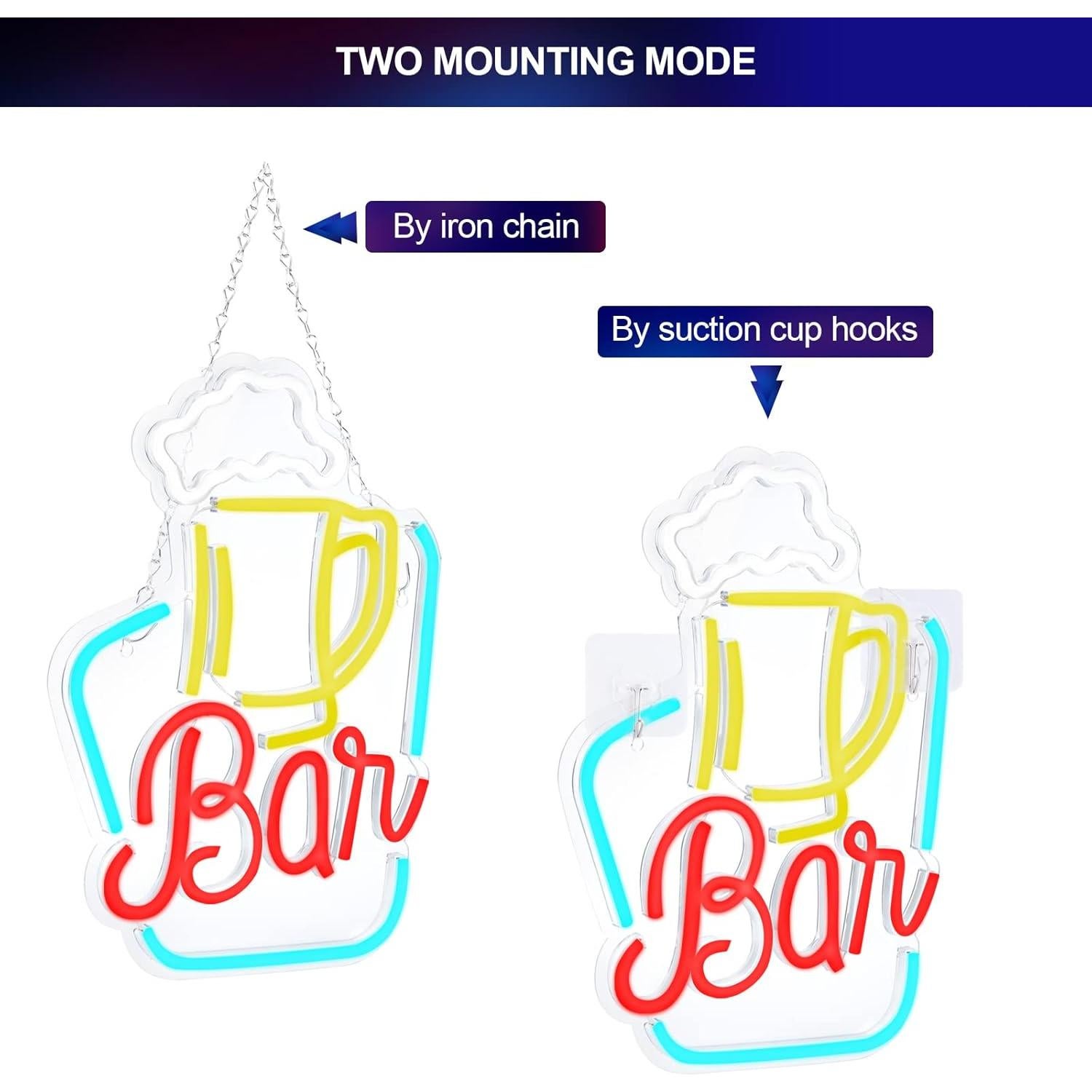 FITNATE Neon Bar Sign, Beer Neon Sign for Wall Decor, Brightness Adjustable LED Neon Light Sign USB Powered Decorative Bar Sign for Home Bar Wall Party Decor