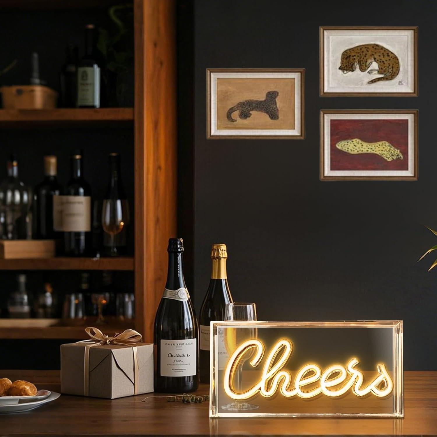 Cheers Neon Sign, USB LED Desk Lightbox Cheers Sign with ON/OFF Switch, 3D Neon Light up Sign for Table Decor, Wall Decor, Bar, Pub, Bachelorette Party (Warm White)