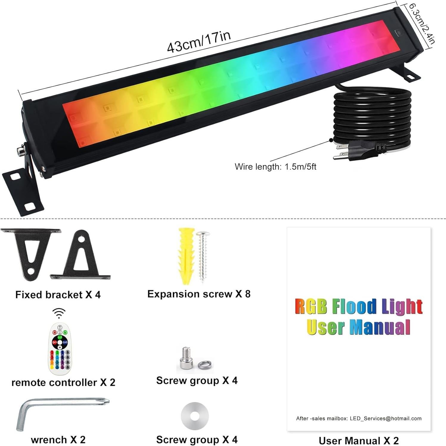 2 Pack 50W RGB Wall Washer, Stage Wash Light Bar, RGB Light Bar for Hotel, Billboard, Building, Commercial, Birthday Party, Garden, Stage Lighting, Wall Display