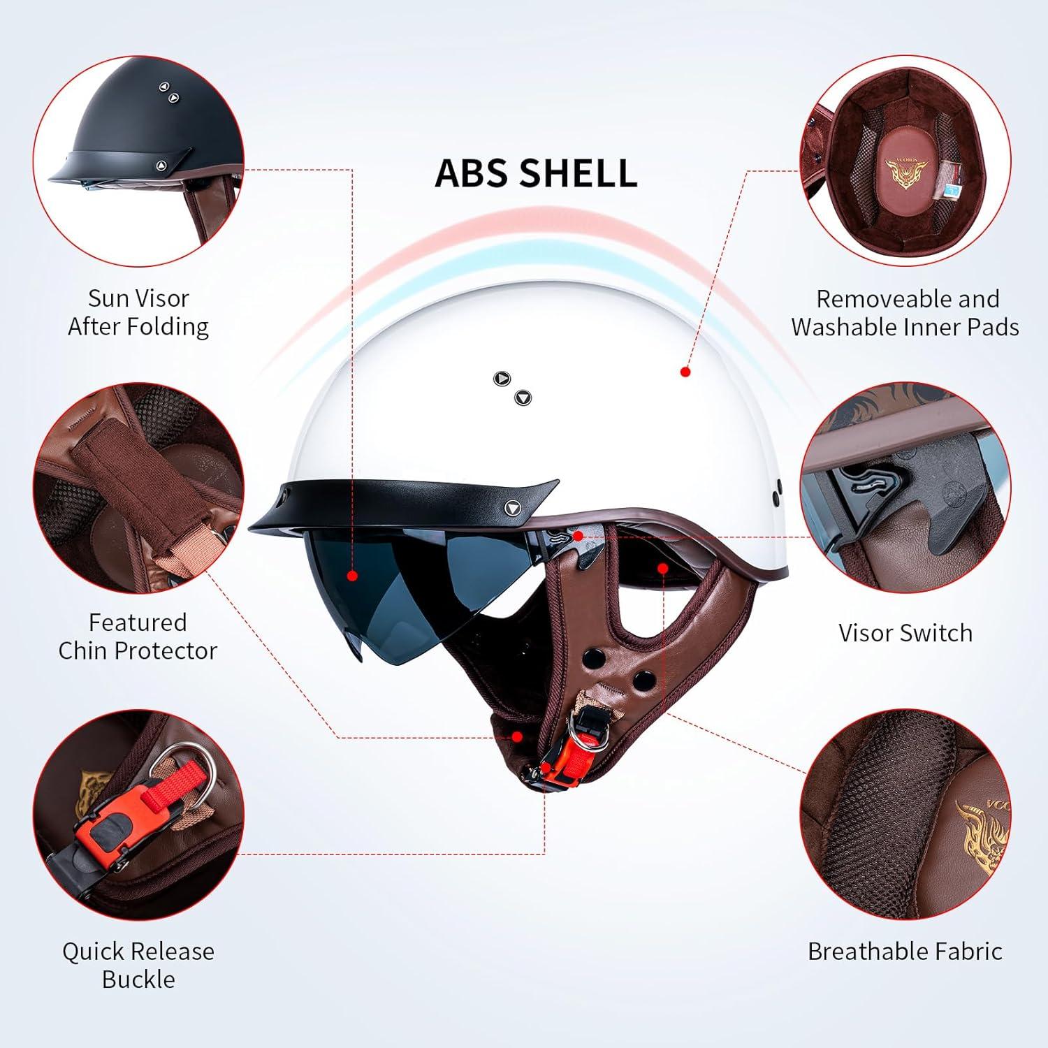 Casco de motocicleta JQF Gear MM107 Retro XL Blanco