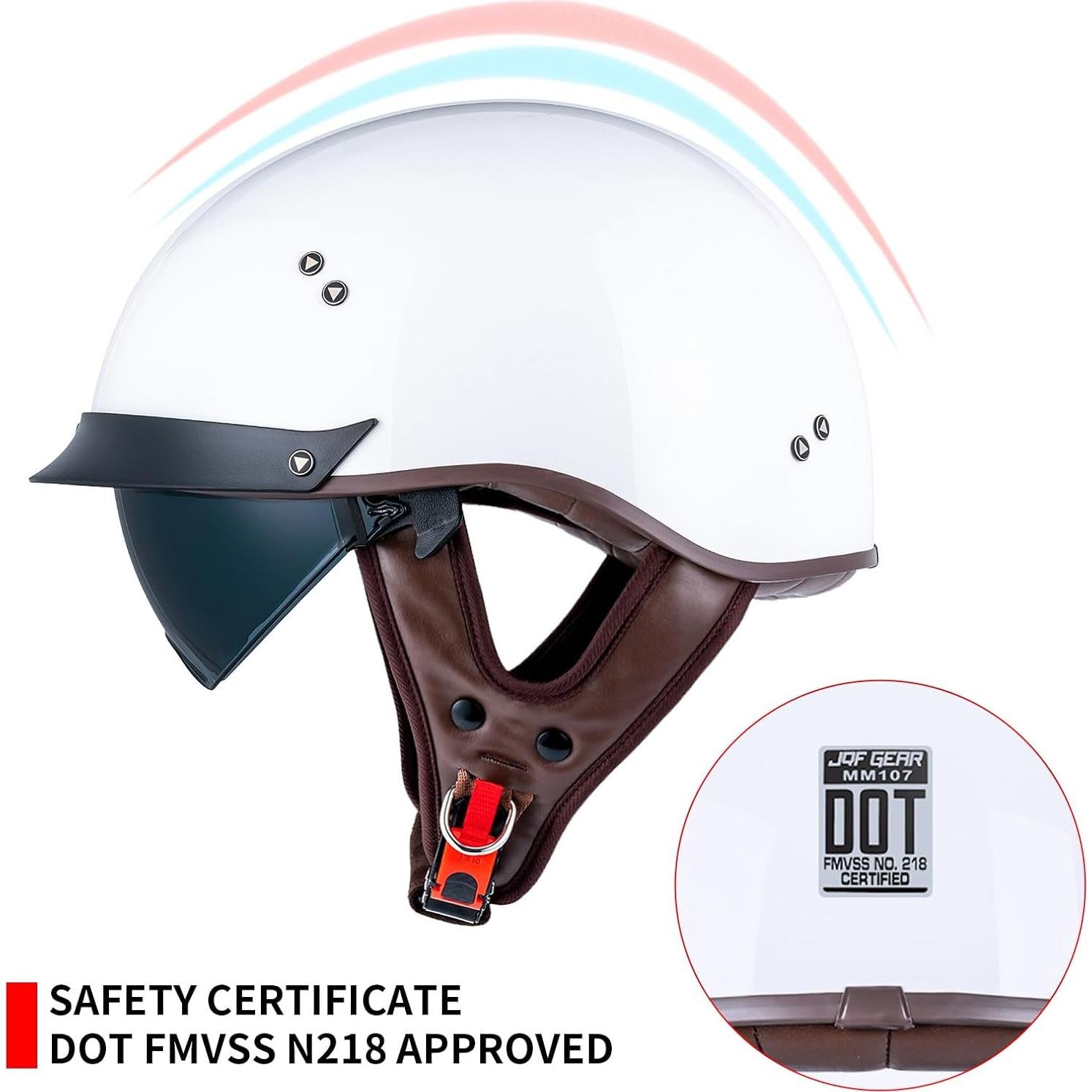 Casco de motocicleta JQF Gear MM107 Retro XL Blanco