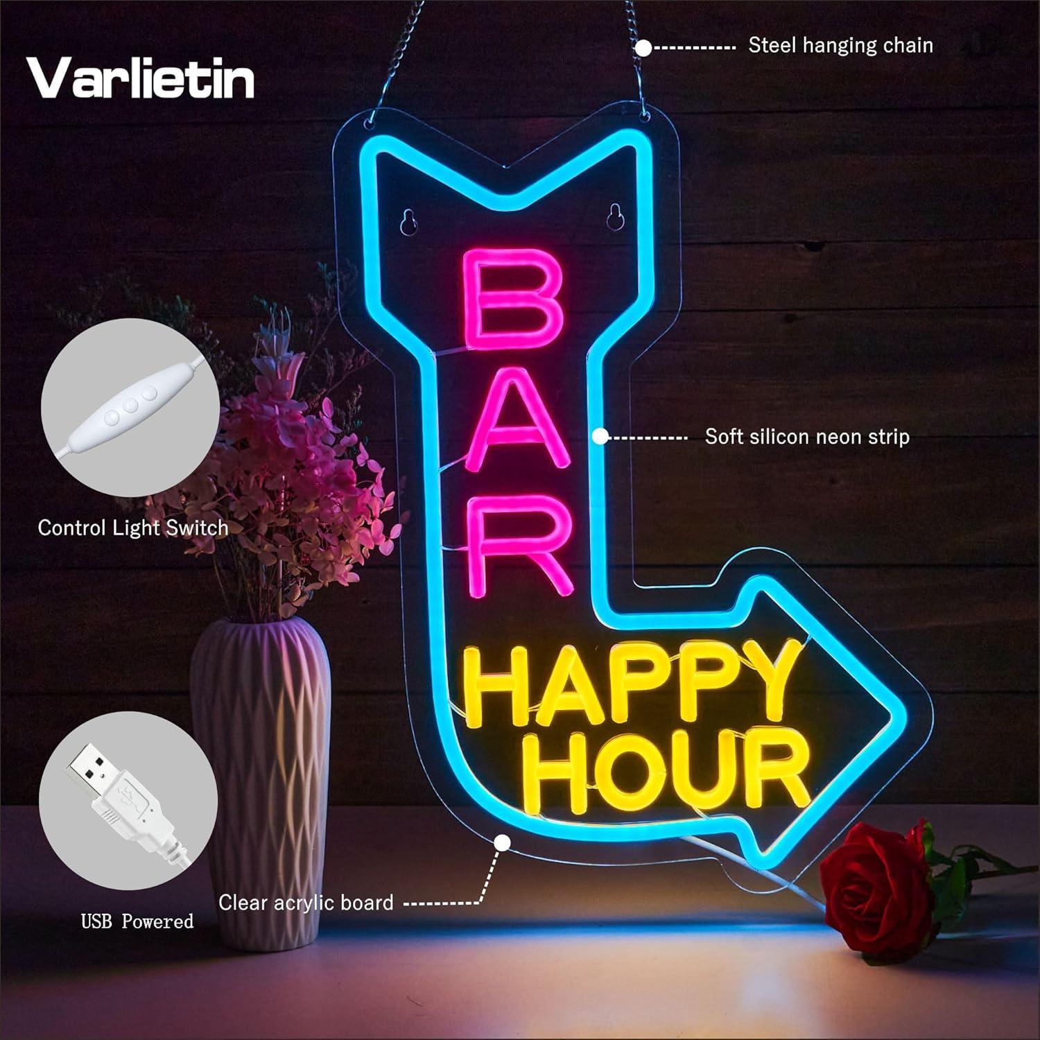 Cartel de Neón LED Happy Hour VarLietin 42x31 cm para Pared