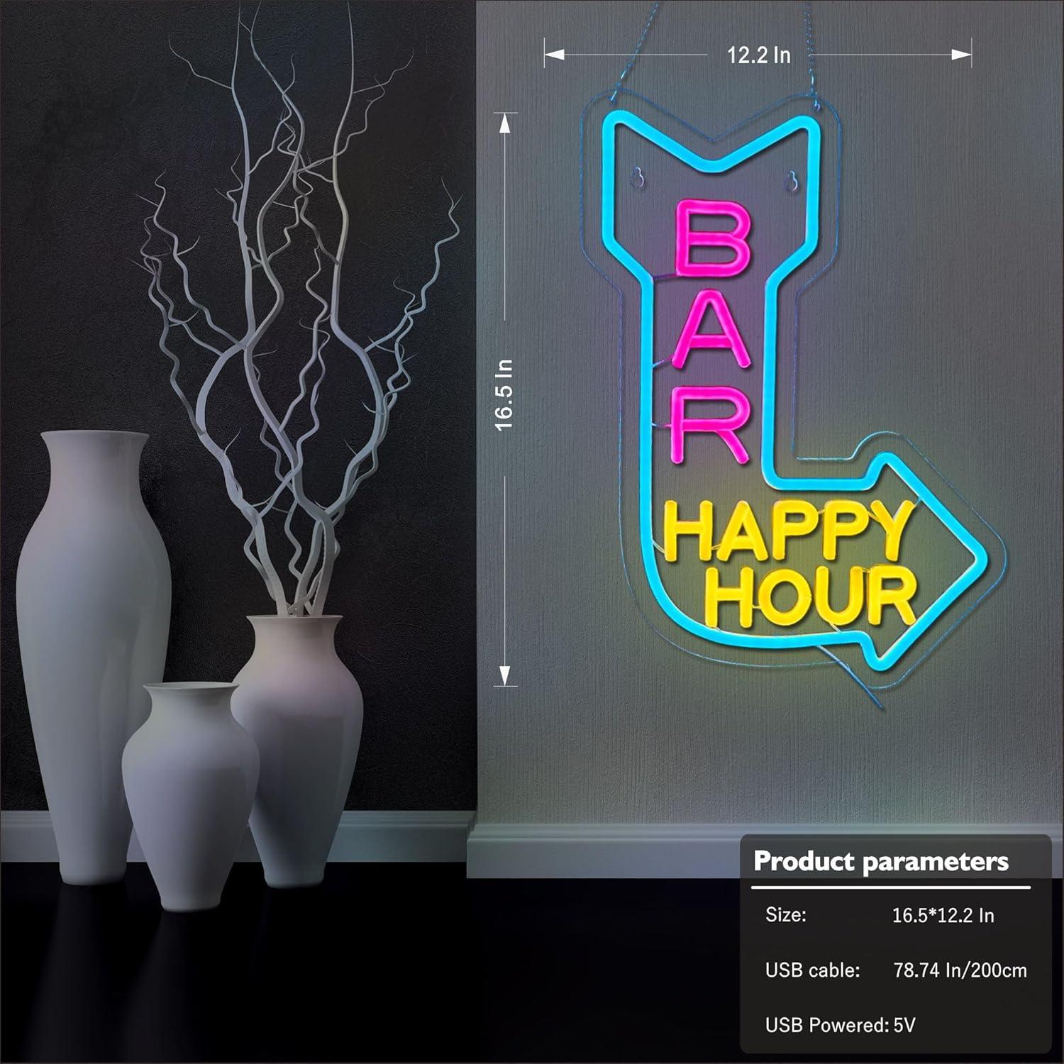 Cartel de Neón LED Happy Hour VarLietin 42x31 cm para Pared