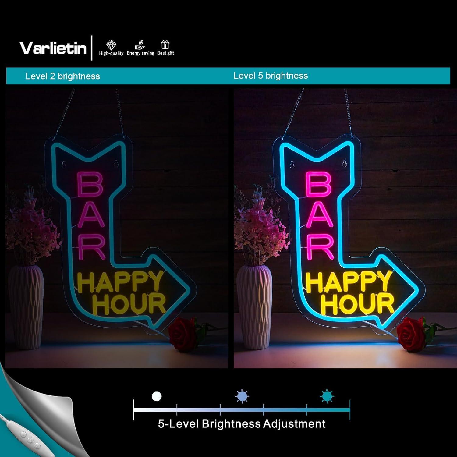 Cartel de Neón LED Happy Hour VarLietin 42x31 cm para Pared