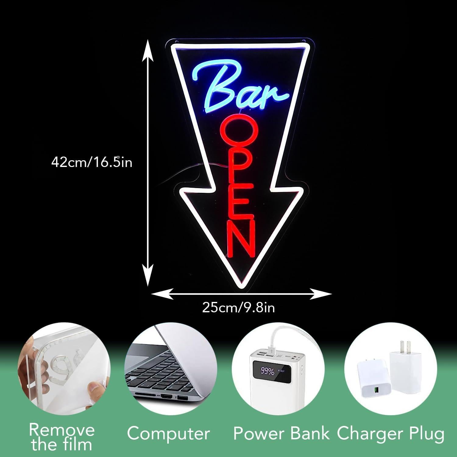 Cartel de Neón Abierto LED JLEWUINH 42x25 cm Verde Rojo Blanco