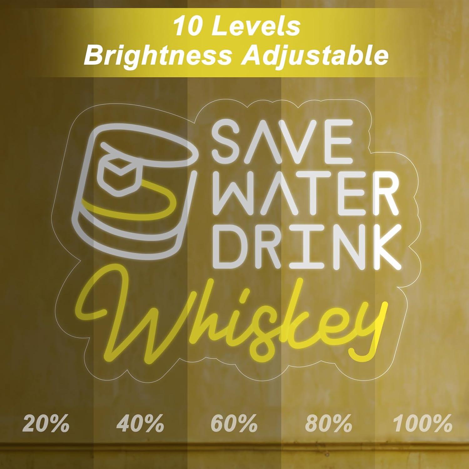 Letrero de Neón LED Ahorra Agua Bebe Whisky 36x28 cm