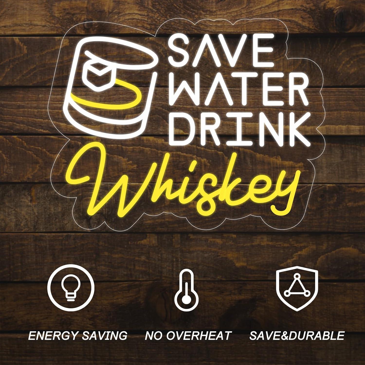 Letrero de Neón LED Ahorra Agua Bebe Whisky 36x28 cm
