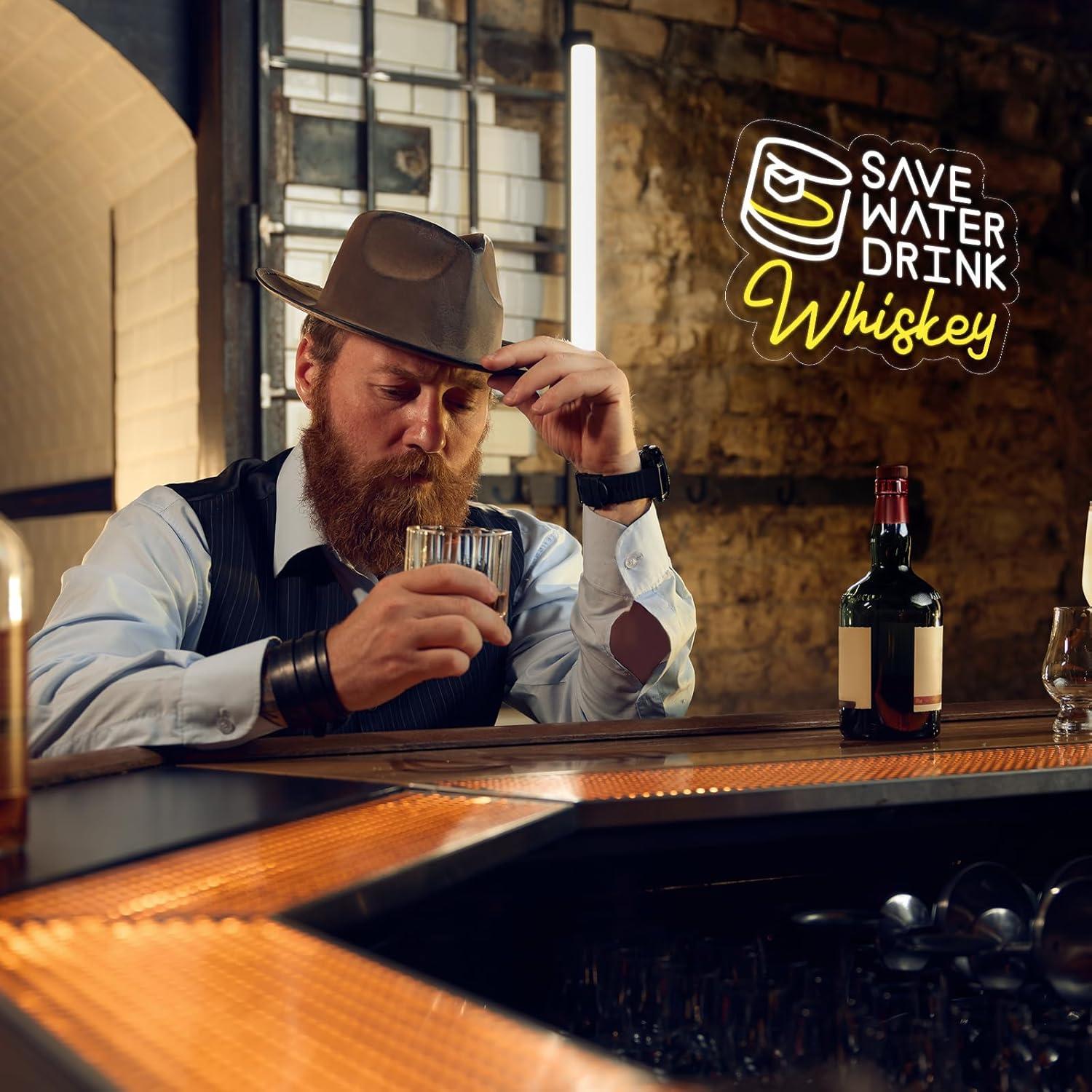 Letrero de Neón LED Ahorra Agua Bebe Whisky 36x28 cm