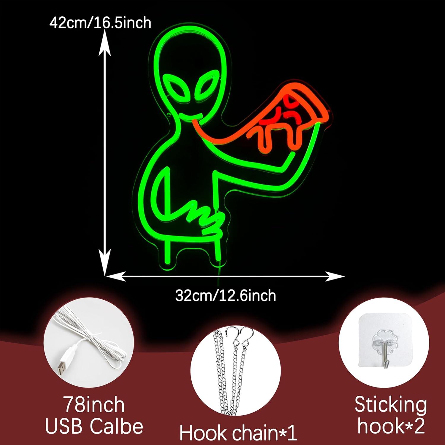 Cartel de Neón LED Pizza Alienígena Regulable 42x32 cm