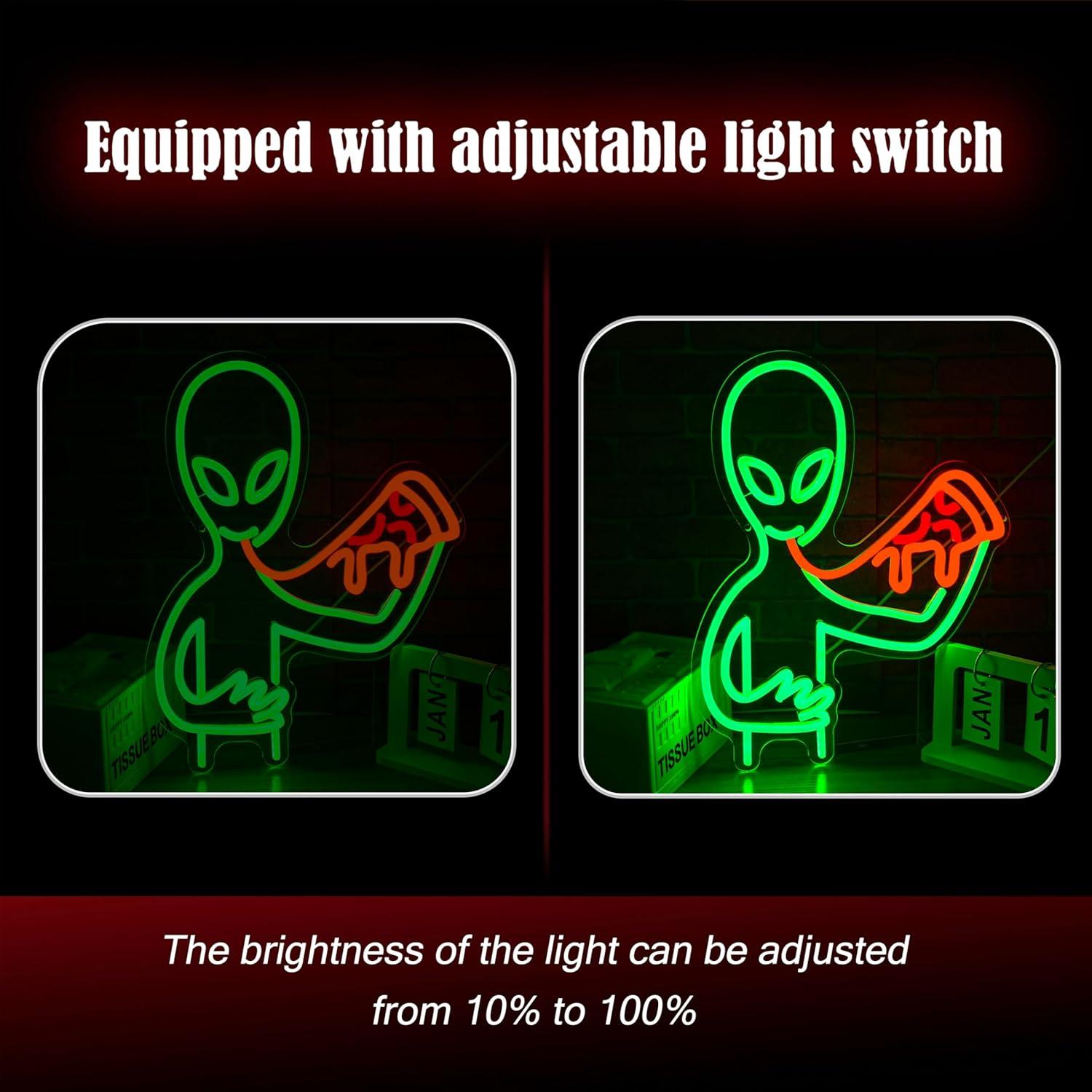 Cartel de Neón LED Pizza Alienígena Regulable 42x32 cm