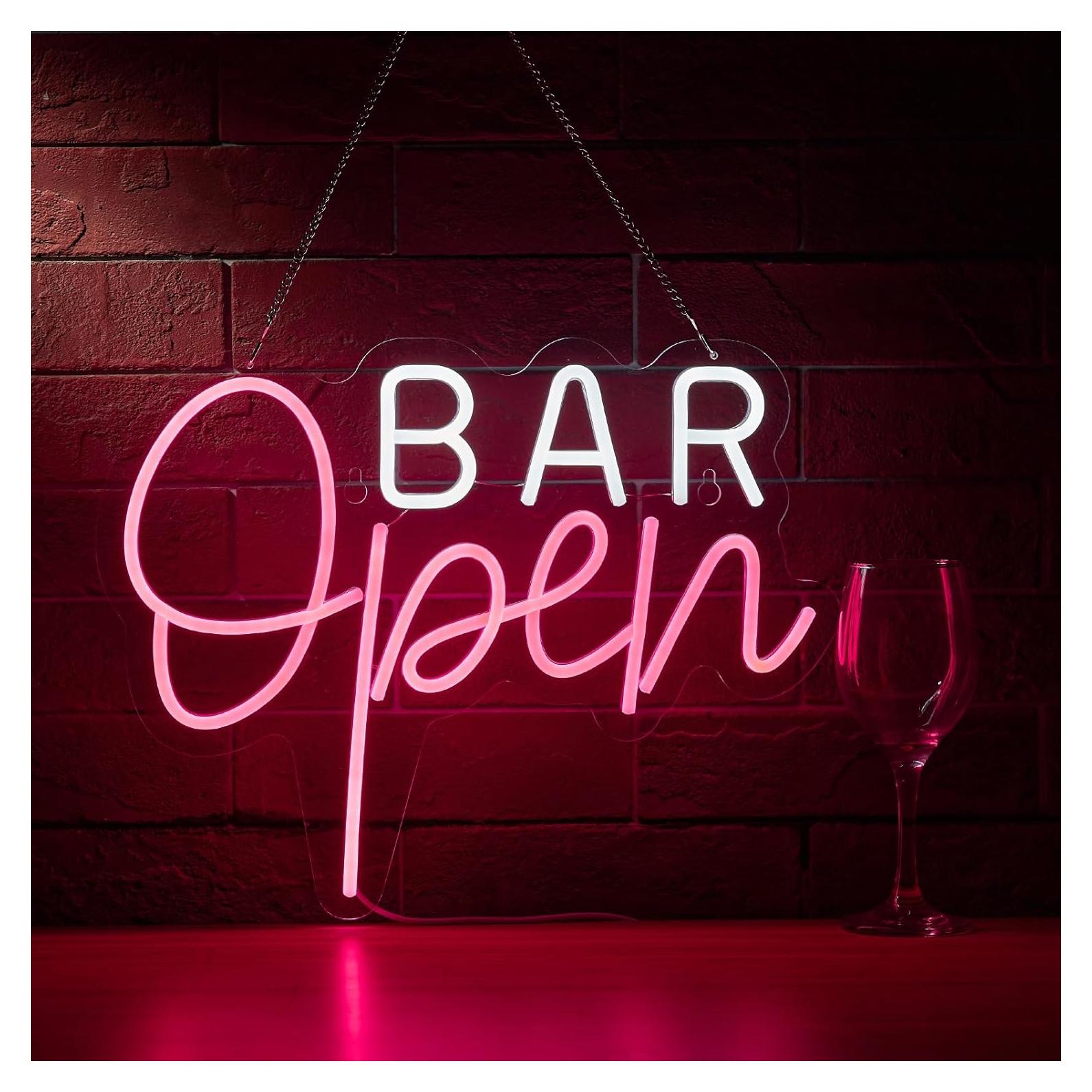 Cartel de Neón Abierto LED Hoyoelec 40x33cm Rosa y Blanco