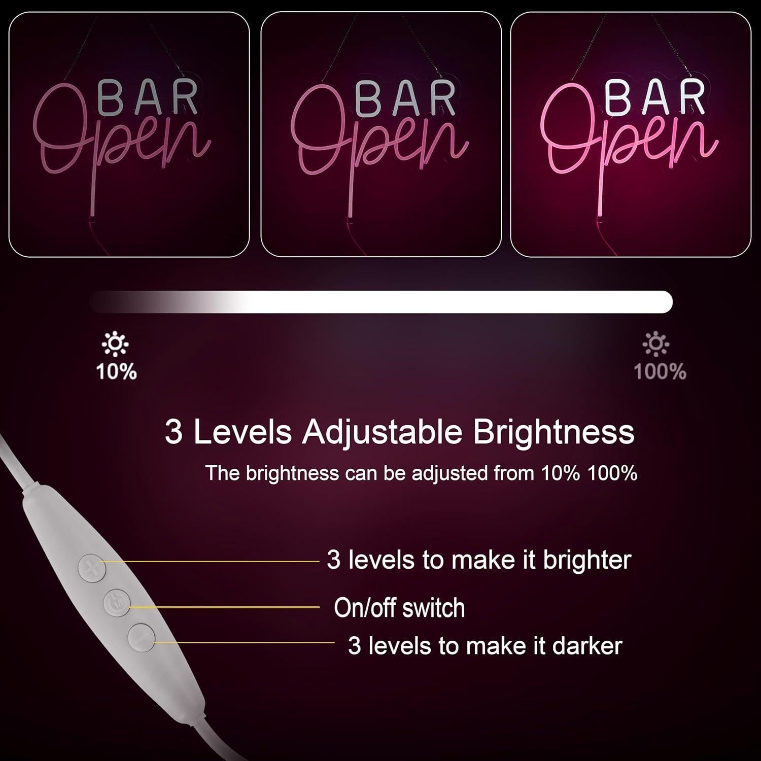 Cartel de Neón Abierto LED Hoyoelec 40x33cm Rosa y Blanco