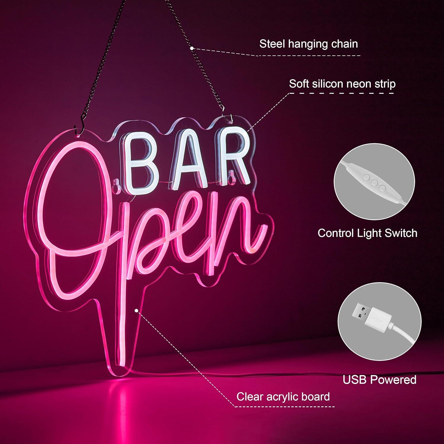 Cartel de Neón Abierto LED Hoyoelec 40x33cm Rosa y Blanco