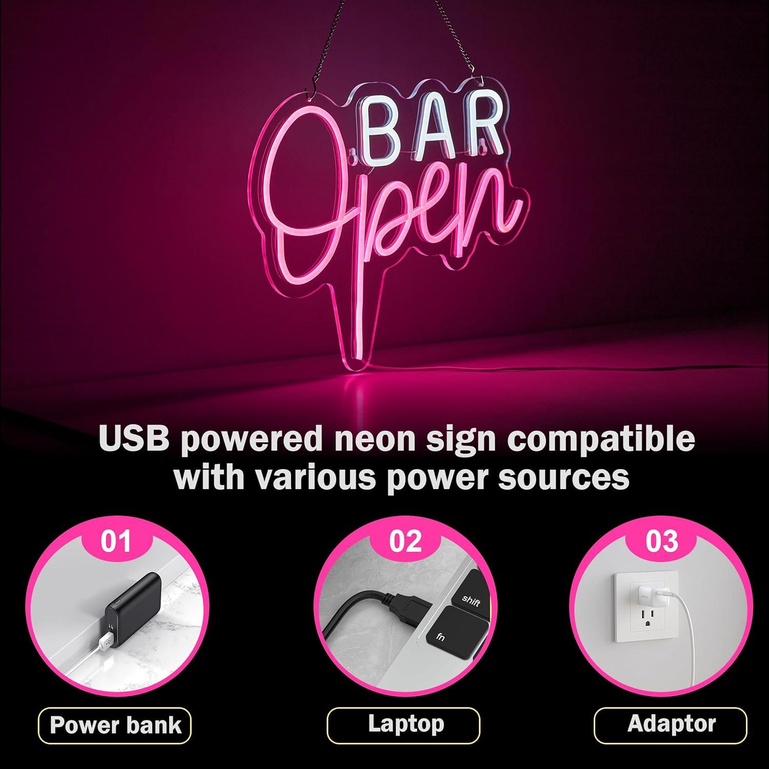 Cartel de Neón Abierto LED Hoyoelec 40x33cm Rosa y Blanco