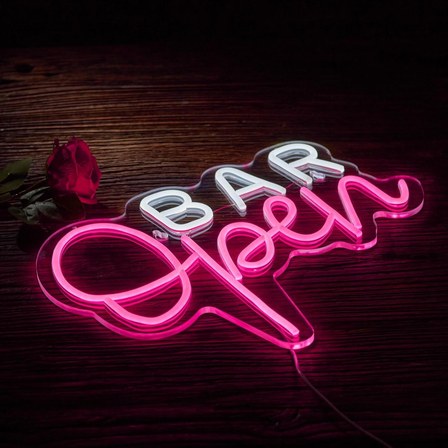 Cartel de Neón Abierto LED Hoyoelec 40x33cm Rosa y Blanco