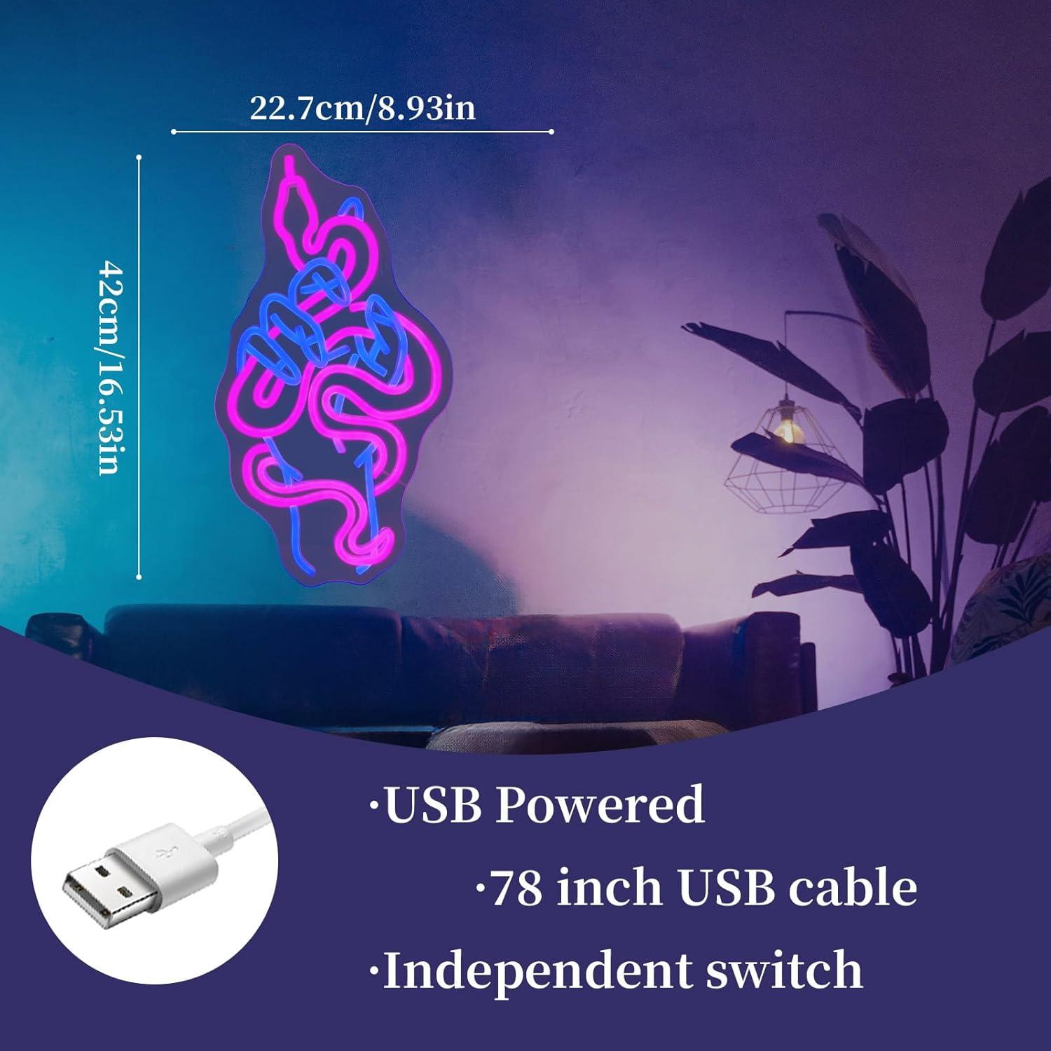 Luz de Neón LED Serpiente Whfobfe 42x22.7cm USB Decorativa