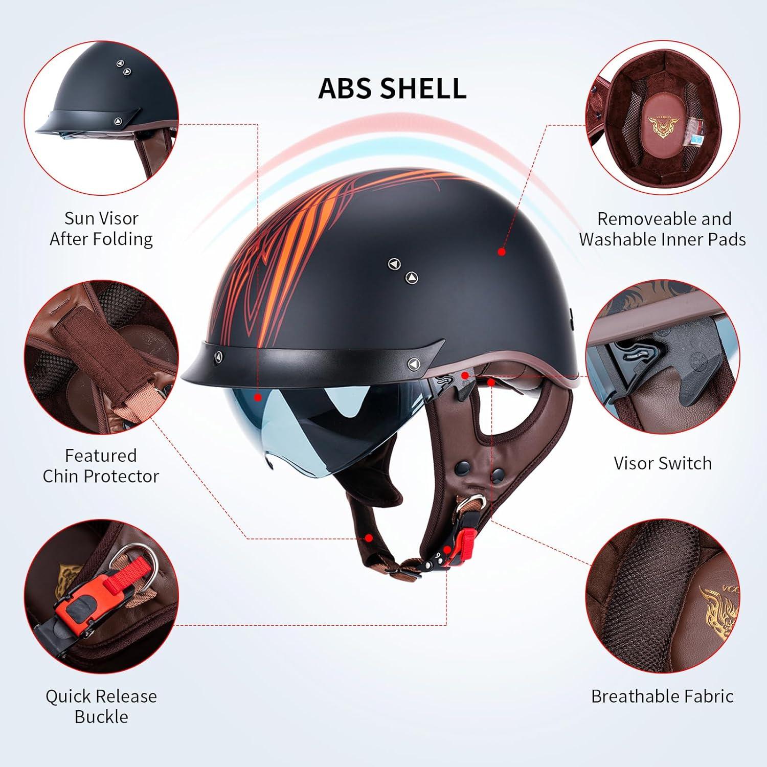 Casco de motocicleta JQF Gear MM107 Retro XXL con visera
