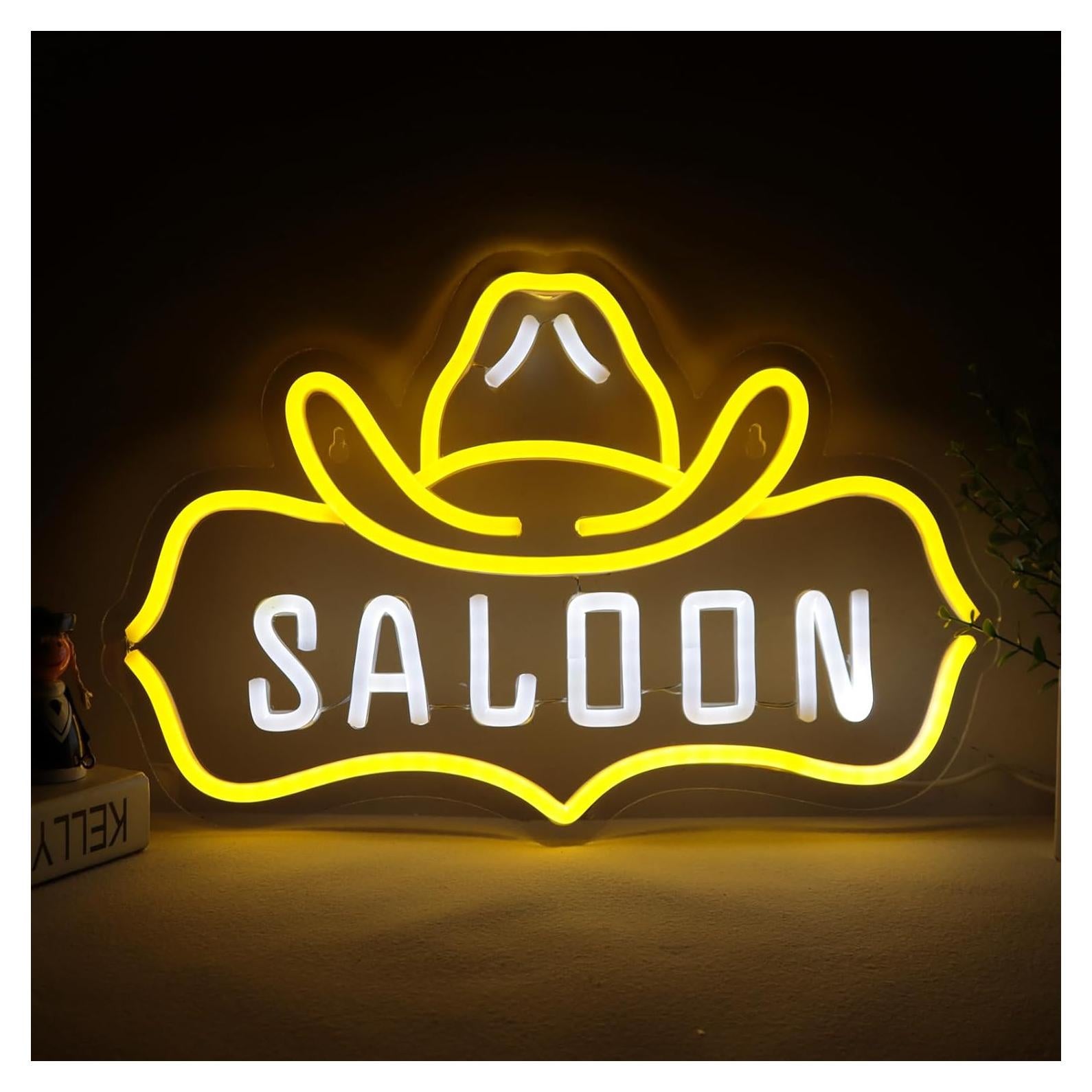 Saloon Neon Sign for the Wall, Retro Vintage Neon Signs for Man Cave with Dimming, Cowboy Neon Lights Gift and Decor for Bar, Restaurant, Man Cave and Home Bar Decor 17 * 11inch