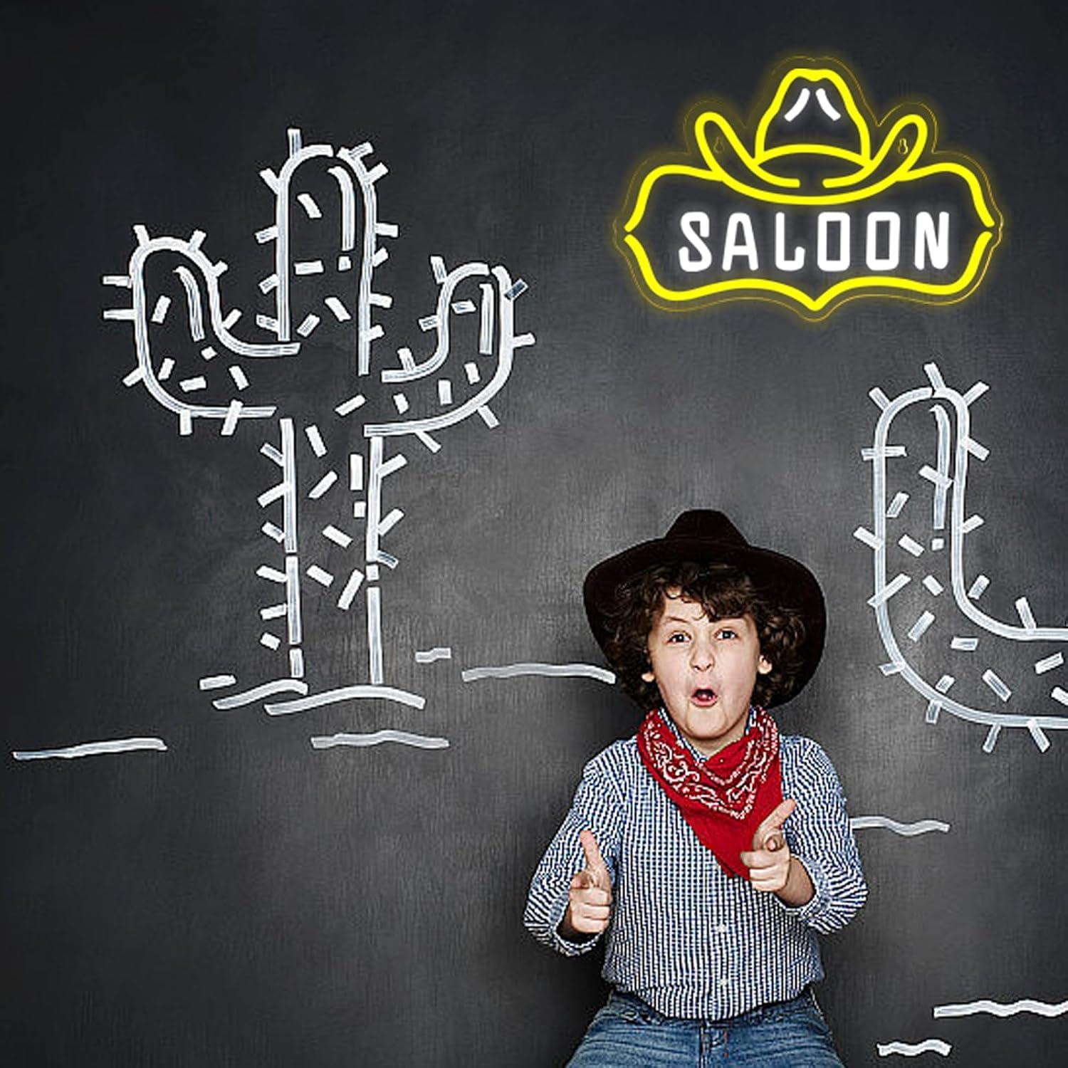 Saloon Neon Sign for the Wall, Retro Vintage Neon Signs for Man Cave with Dimming, Cowboy Neon Lights Gift and Decor for Bar, Restaurant, Man Cave and Home Bar Decor 17 * 11inch