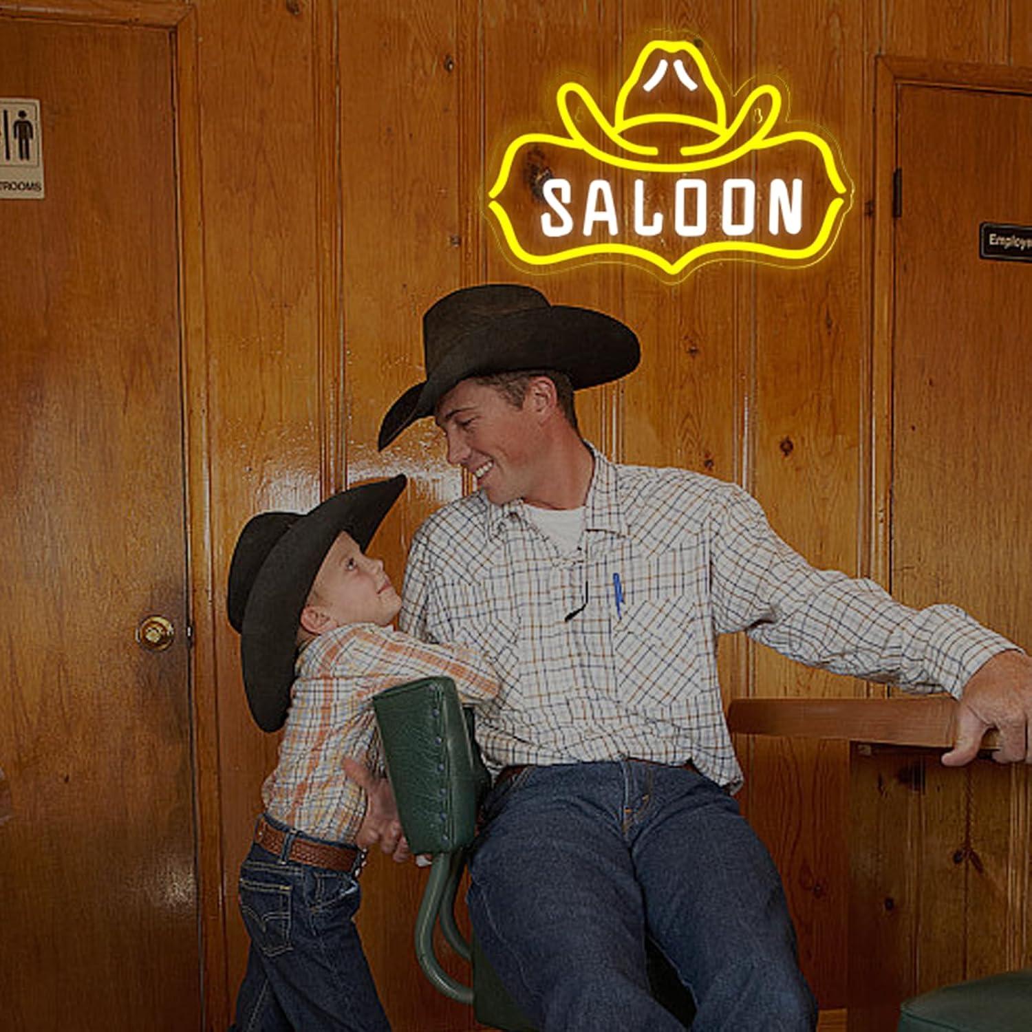 Saloon Neon Sign for the Wall, Retro Vintage Neon Signs for Man Cave with Dimming, Cowboy Neon Lights Gift and Decor for Bar, Restaurant, Man Cave and Home Bar Decor 17 * 11inch