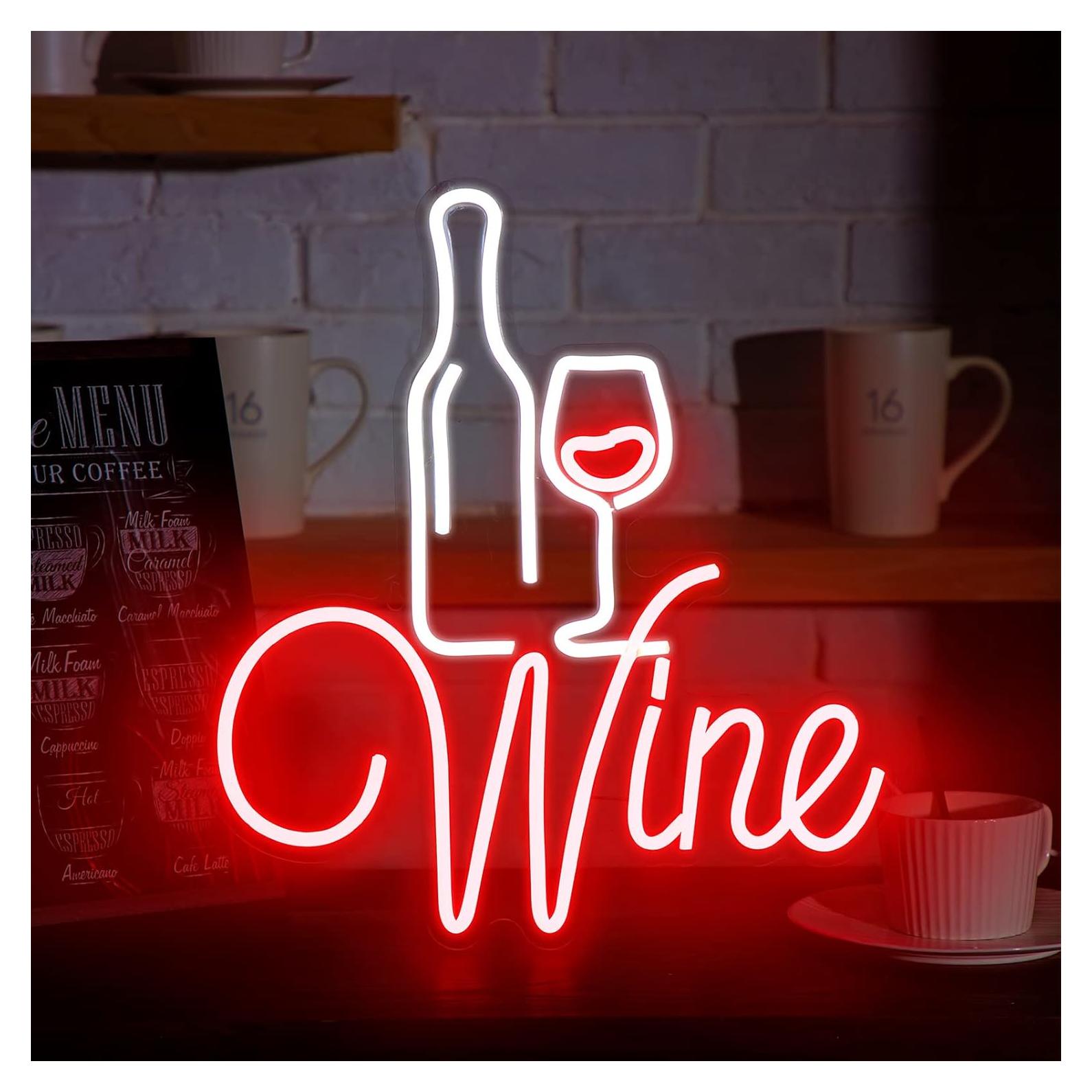 Cartel de Neón LED Vino Tinto Woanger 38x34 cm Decoración Bar