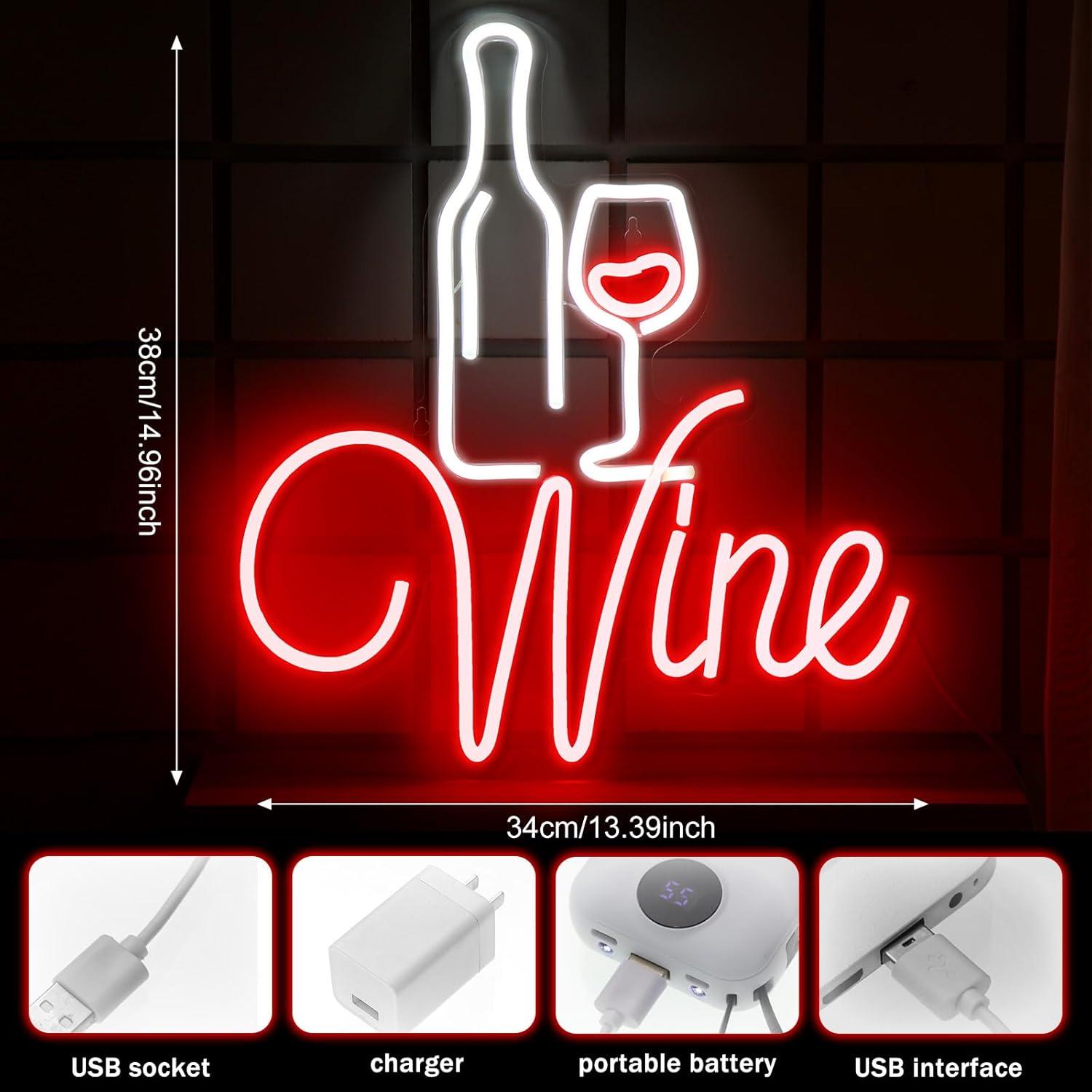 Cartel de Neón LED Vino Tinto Woanger 38x34 cm Decoración Bar
