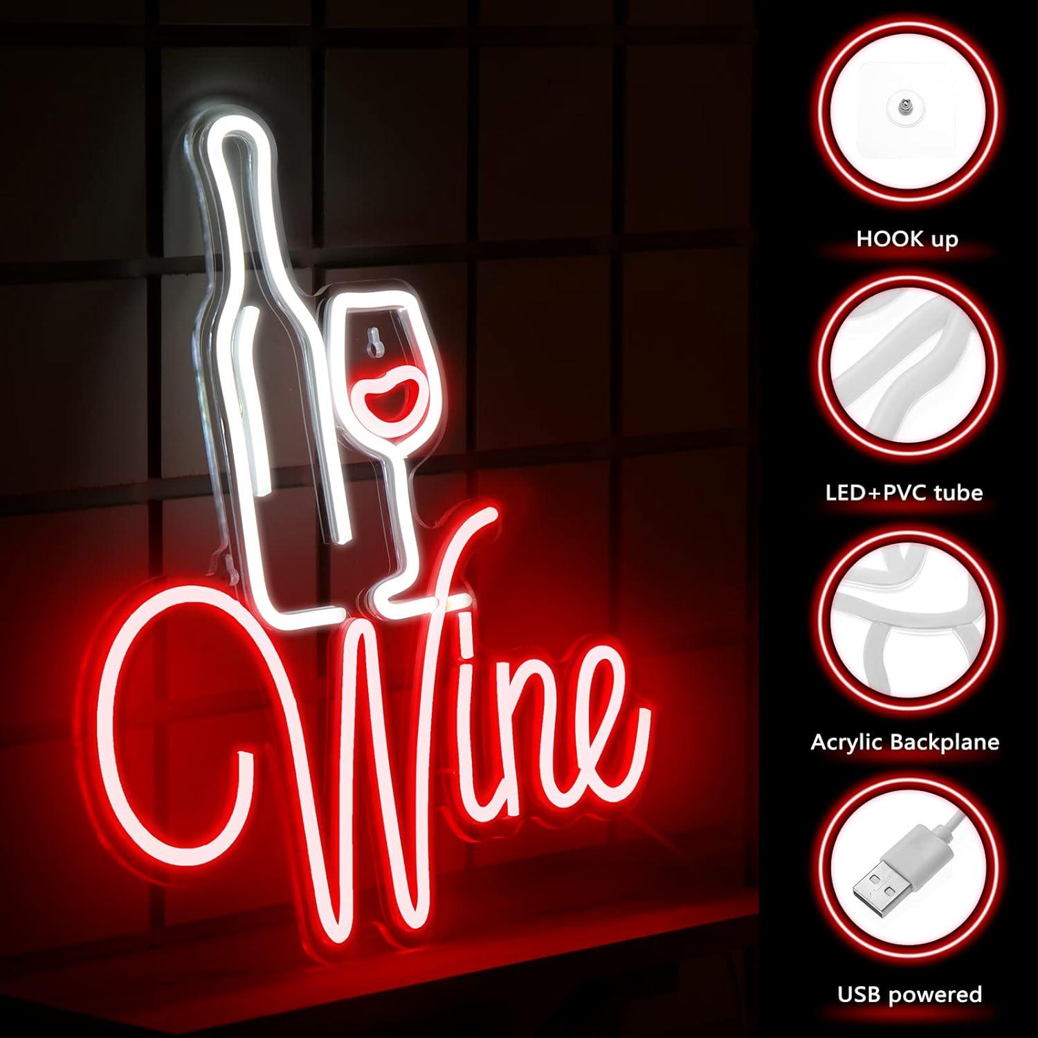 Cartel de Neón LED Vino Tinto Woanger 38x34 cm Decoración Bar