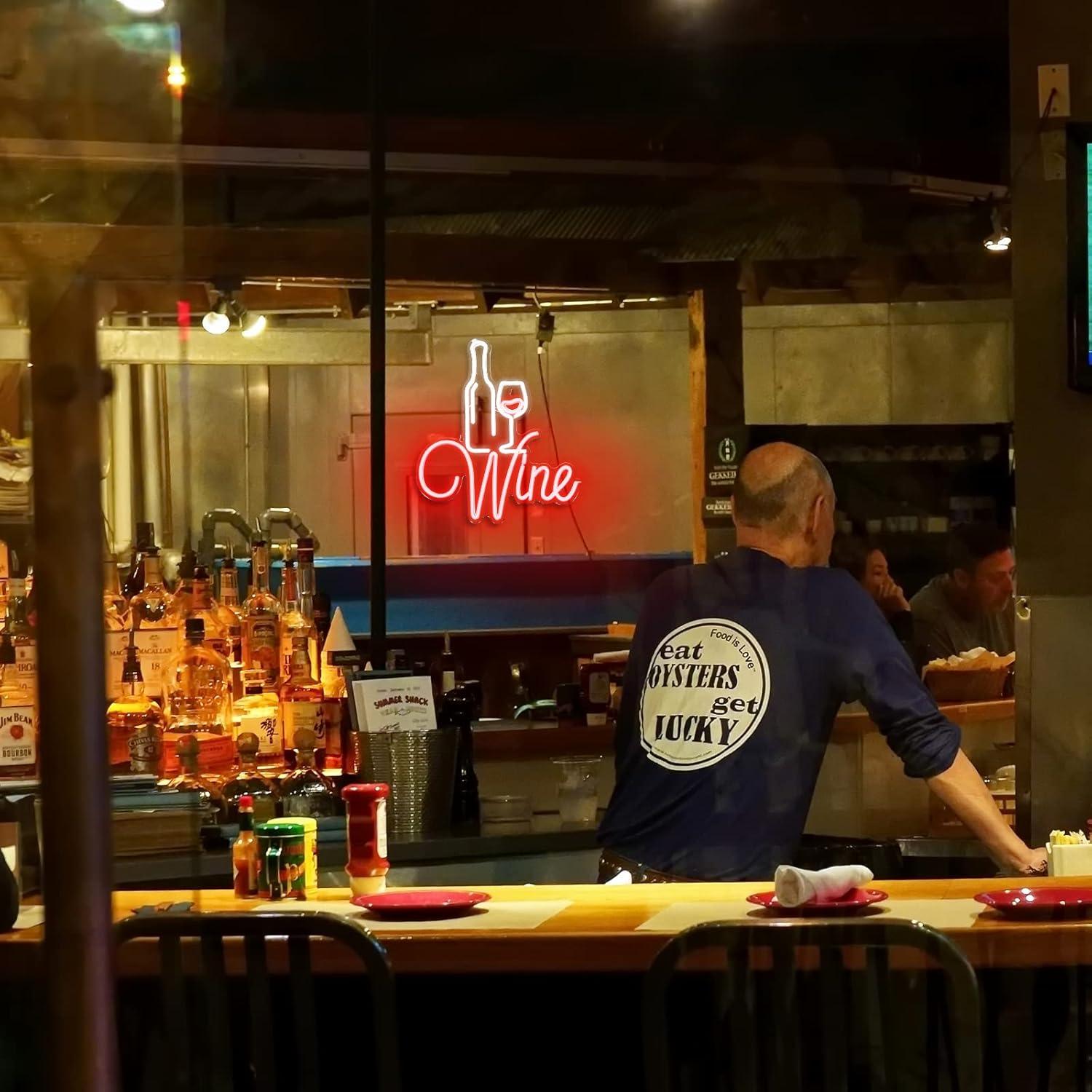 Cartel de Neón LED Vino Tinto Woanger 38x34 cm Decoración Bar