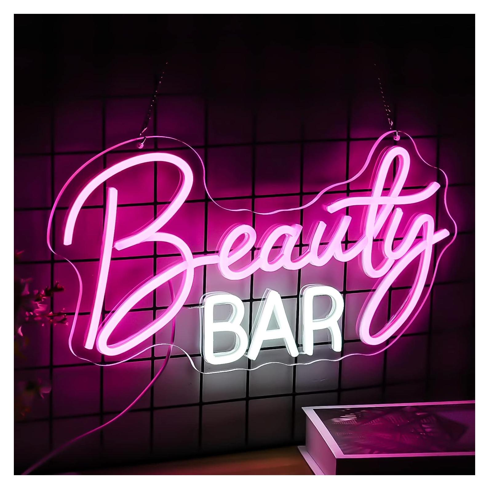 Cartel de Neón LED Beauty Bar Rosa 41.9x29.2 cm Decoración