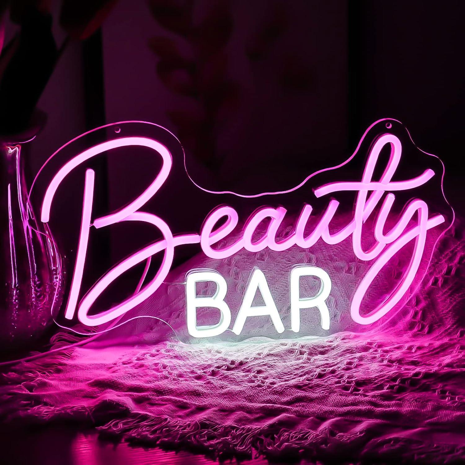 Cartel de Neón LED Beauty Bar Rosa 41.9x29.2 cm Decoración