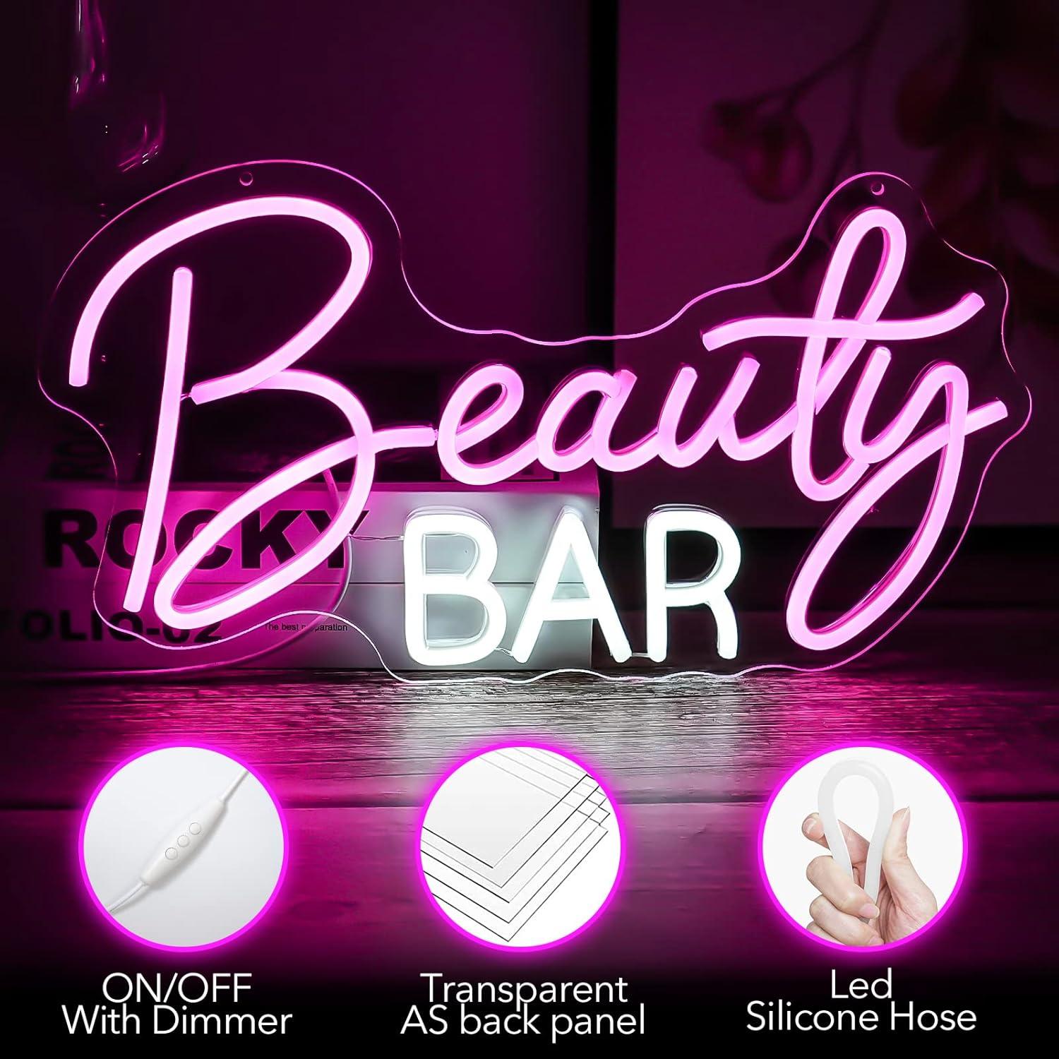 Cartel de Neón LED Beauty Bar Rosa 41.9x29.2 cm Decoración