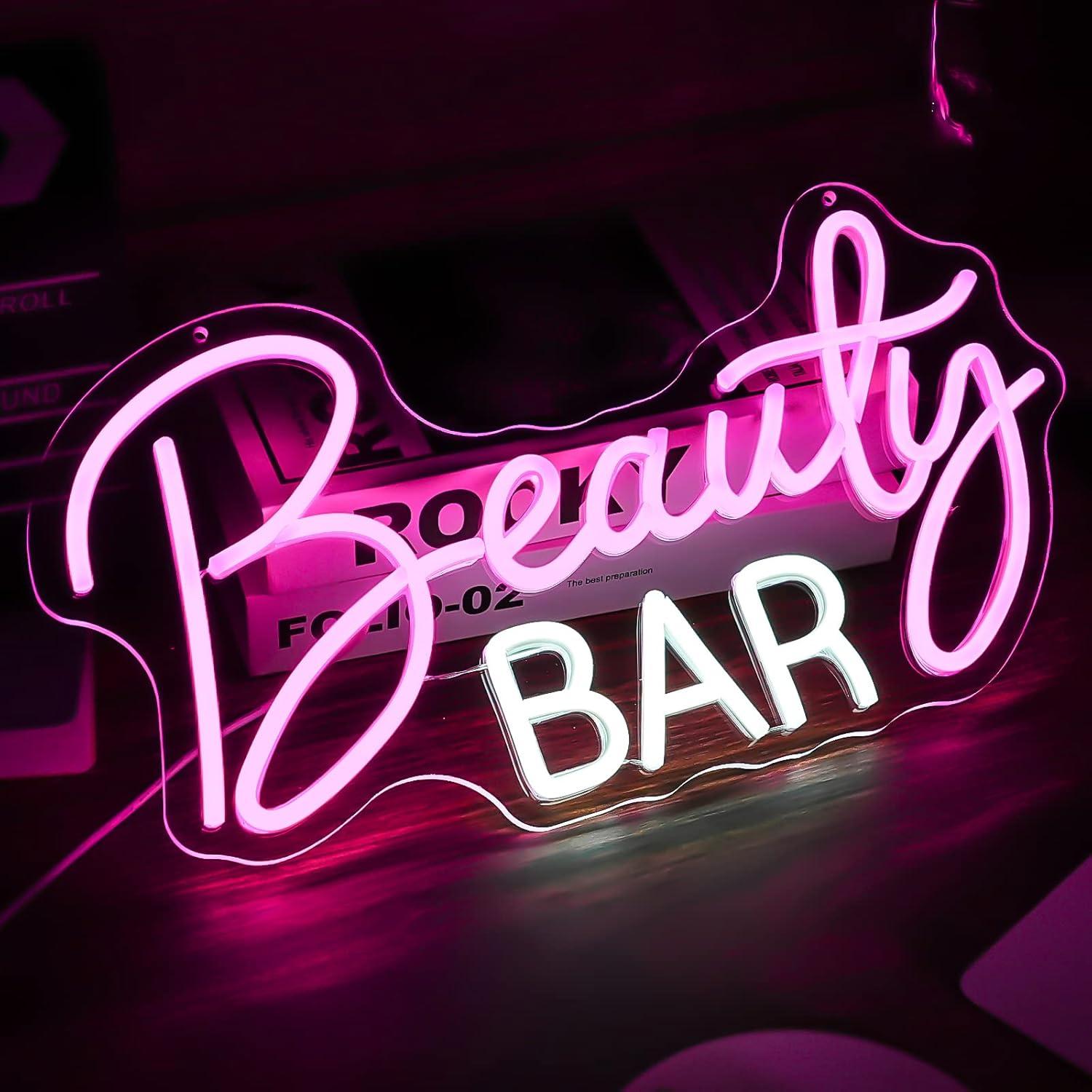 Cartel de Neón LED Beauty Bar Rosa 41.9x29.2 cm Decoración