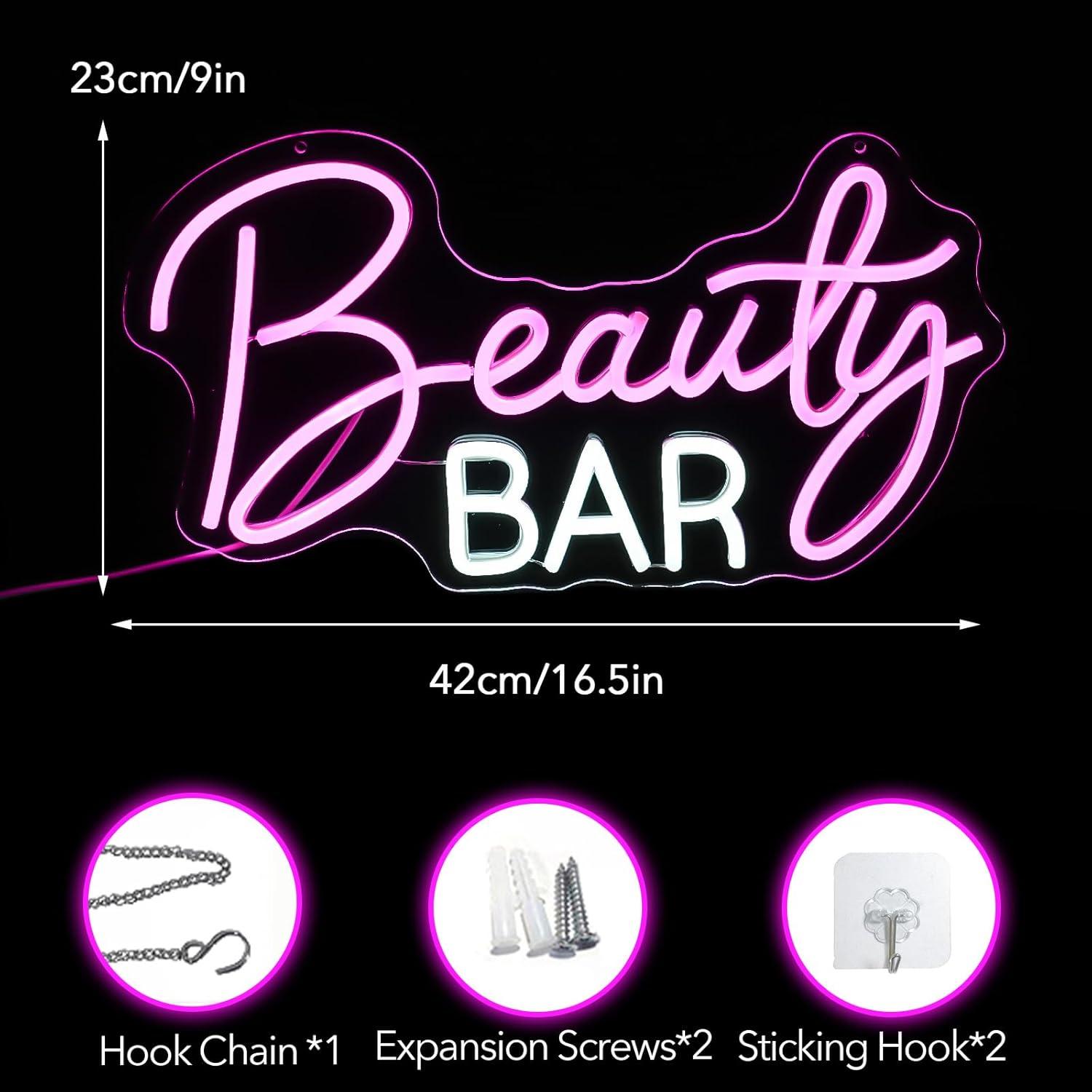 Cartel de Neón LED Beauty Bar Rosa 41.9x29.2 cm Decoración